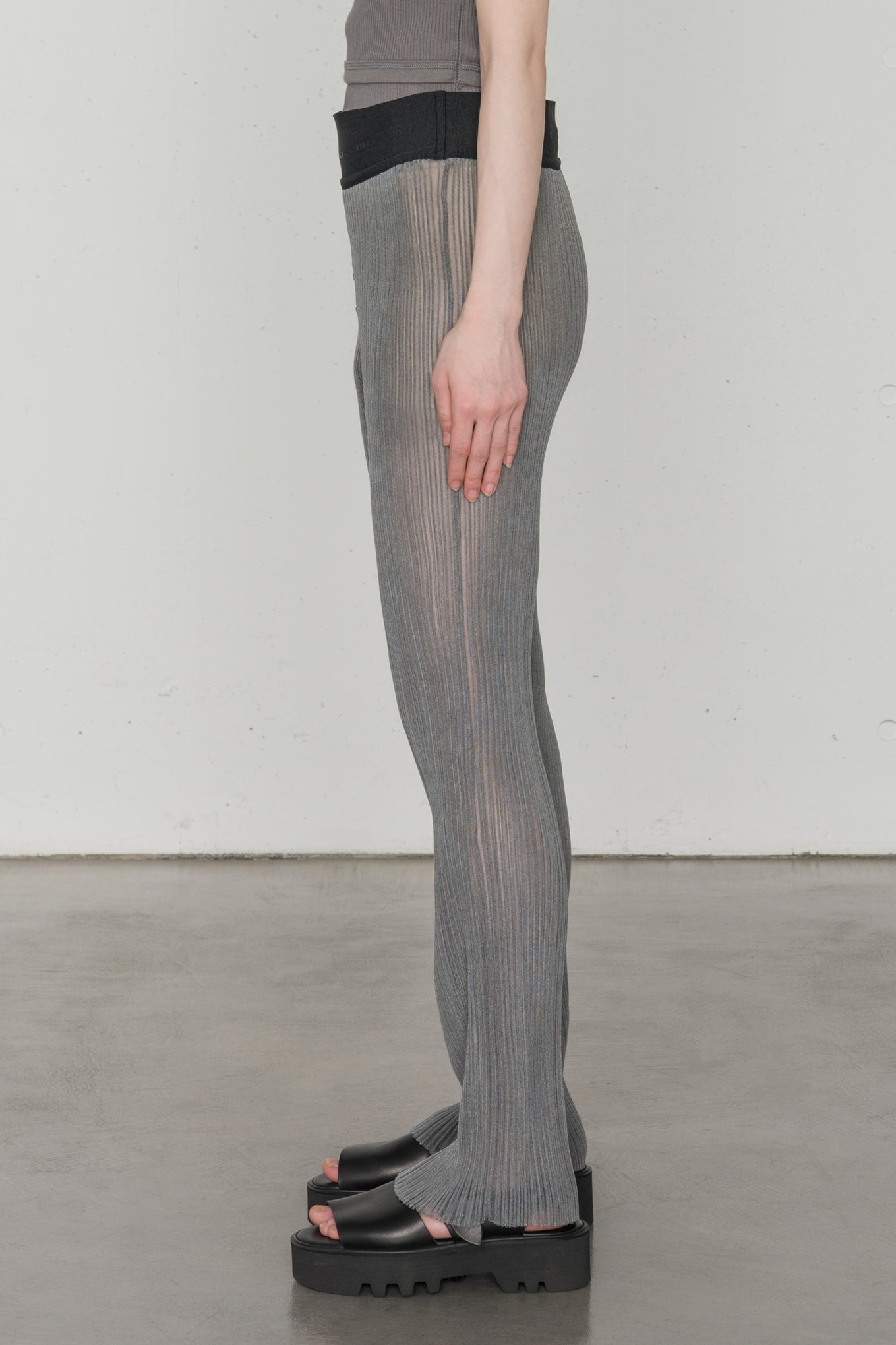 SHEER WIDE RIBBED SWEATER PANTS
