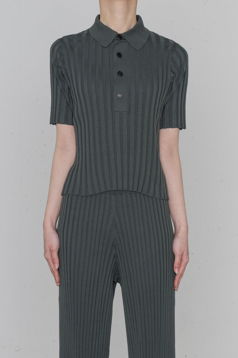 【現行品】 HYKE 25SS WIDE RIBBED POLO SWEATER 送料無料】WIDE RIBBED POLO SWEATER