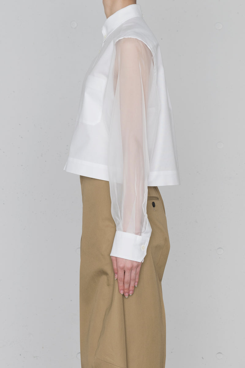 HYKE / OXFORD B.D SHIRT WITH SHEER SLEEVE (WHITE / BLUE