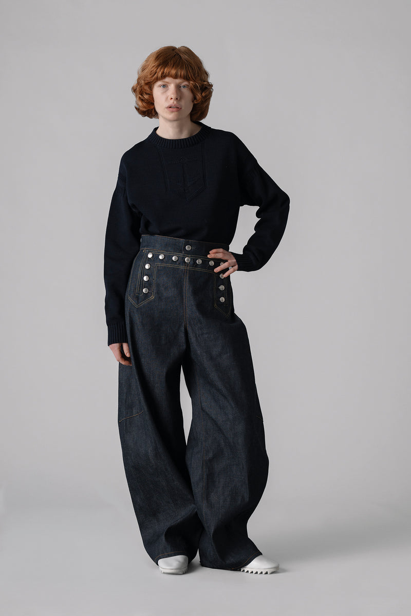 SAILOR BARREL-LEG DENIM PANTS – HYKE ONLINE STORE