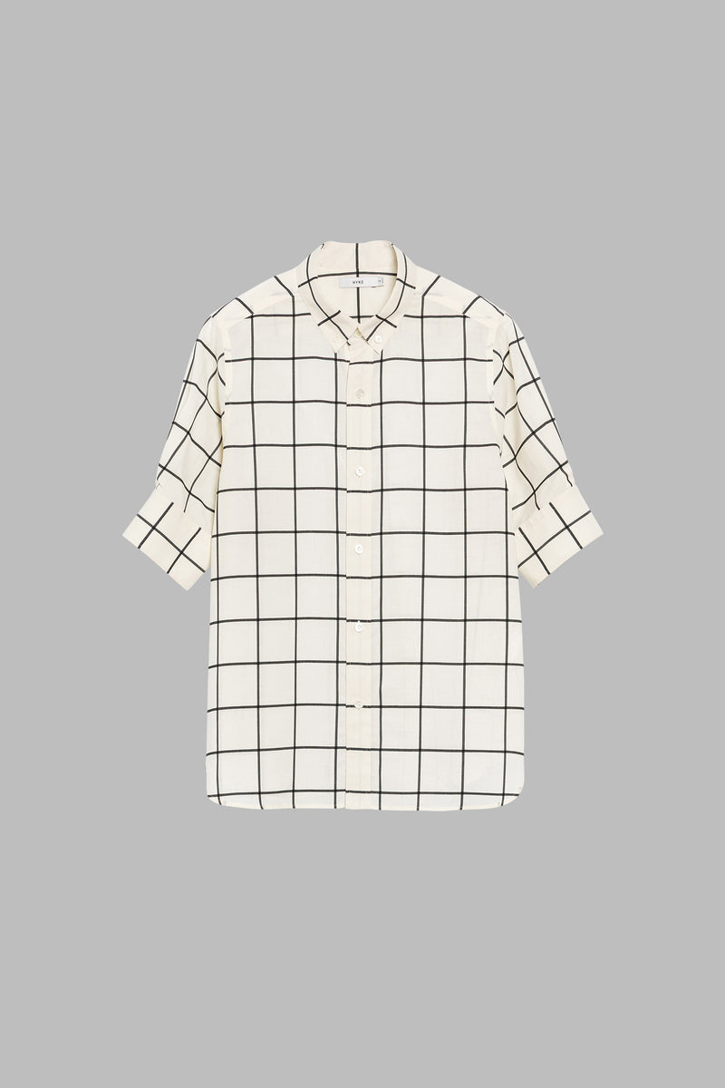 SHEER BACK WINDOWPANE SHORT-SLV BLOUSE – HYKE ONLINE STORE