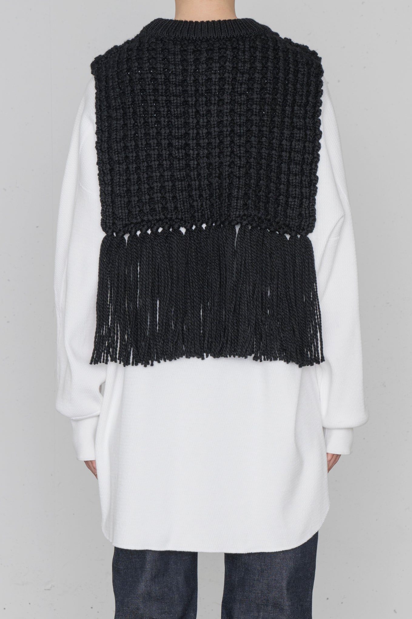 WAFFLE-KNIT SWEATER TOP WITH FRINGE