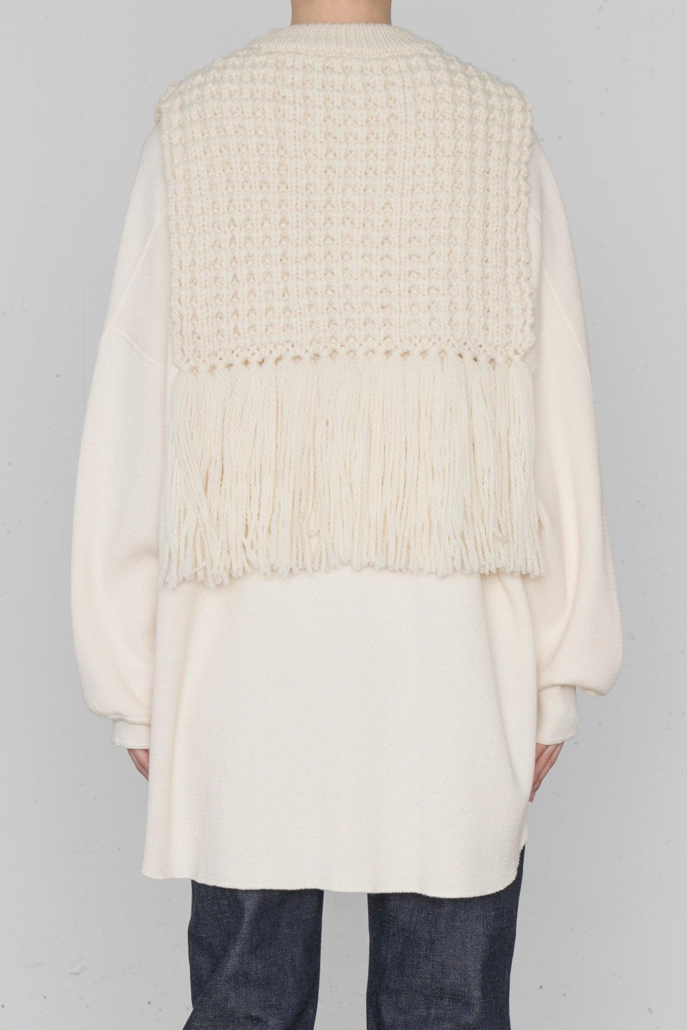 WAFFLE-KNIT SWEATER TOP WITH FRINGE