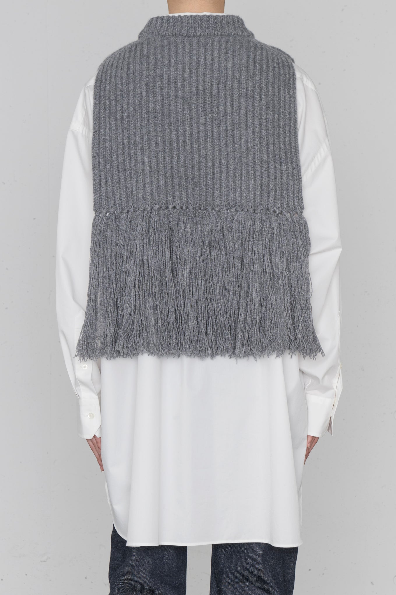 WOOL RIBBED SWEATER TOP WITH FRINGE