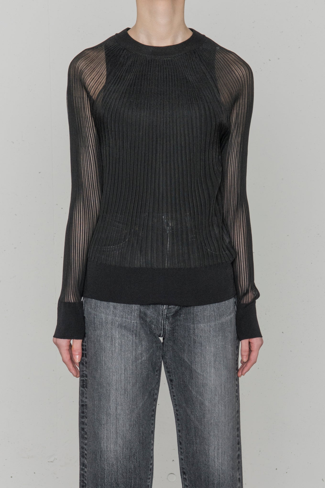 SHEER WIDE RIBBED SWEATER