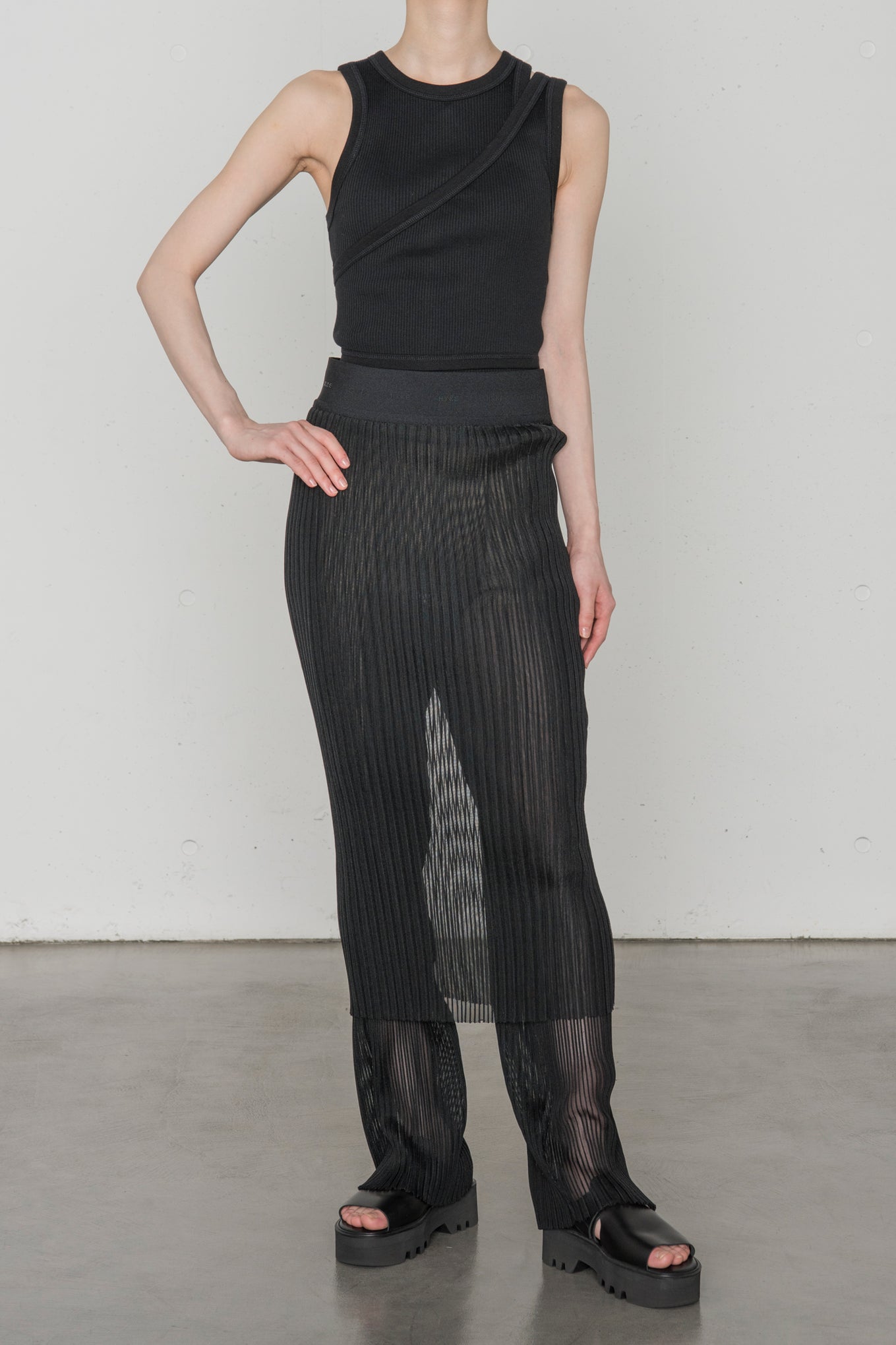 SHEER WIDE RIBBED SWEATER PANTS