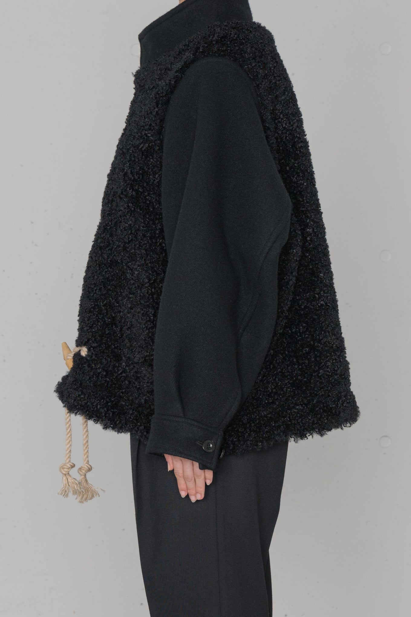 DOUBLE FACE FAUX SHEARLING DUFFEL JACKET