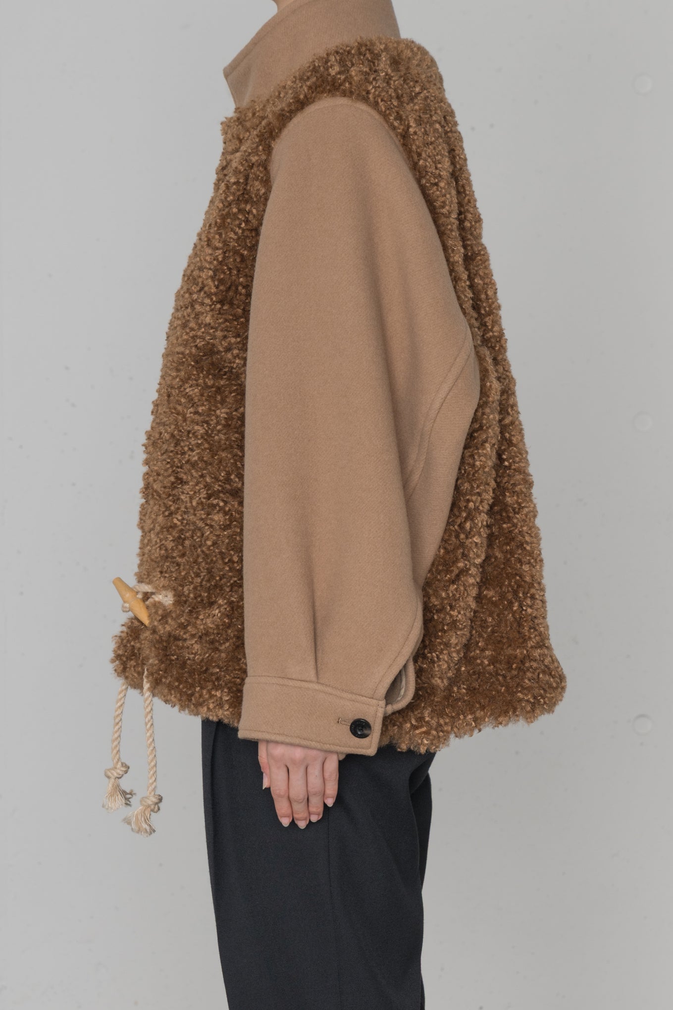 DOUBLE FACE FAUX SHEARLING DUFFEL JACKET