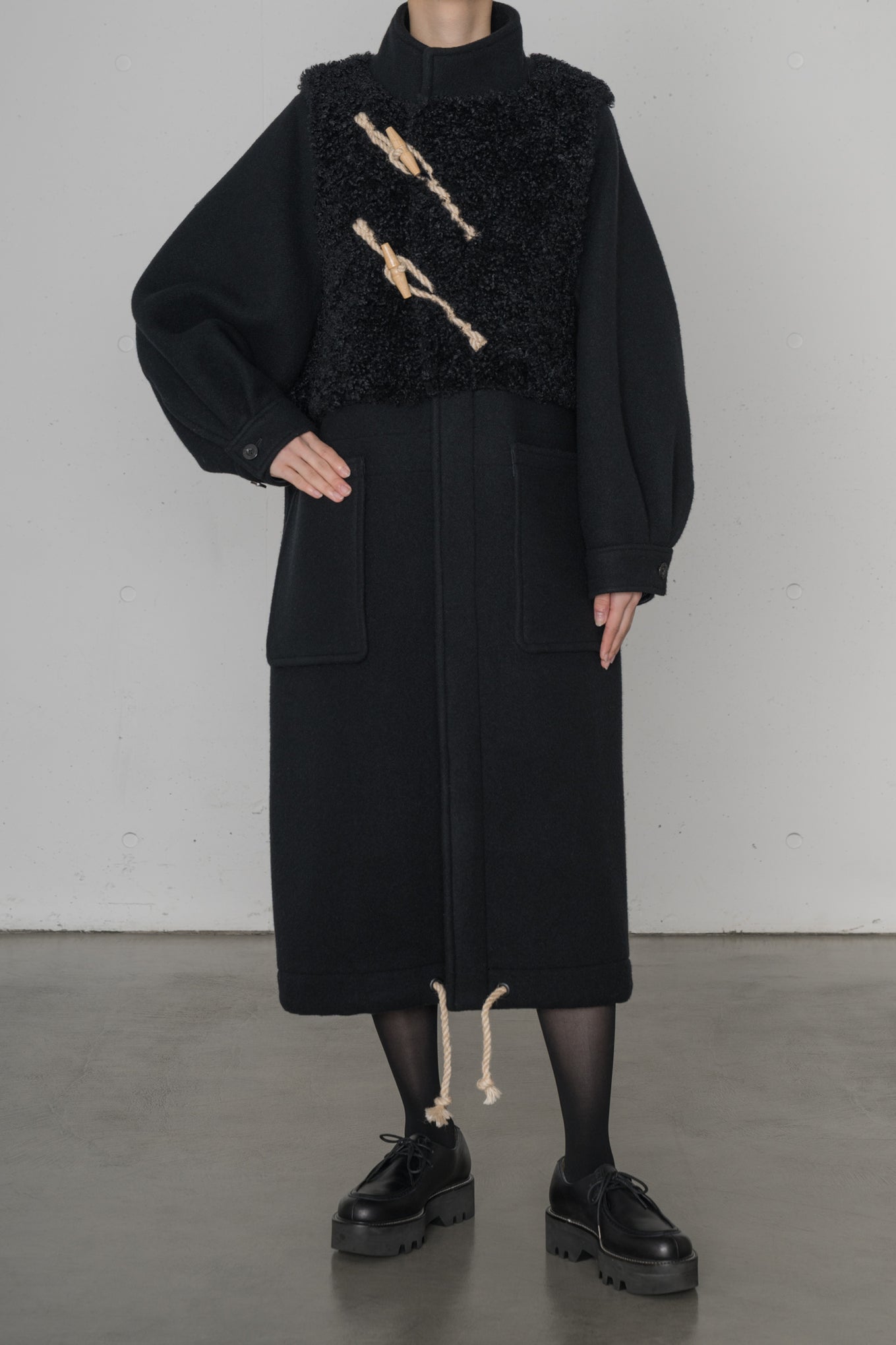 DOUBLE FACE FAUX SHEARLING DUFFEL COAT