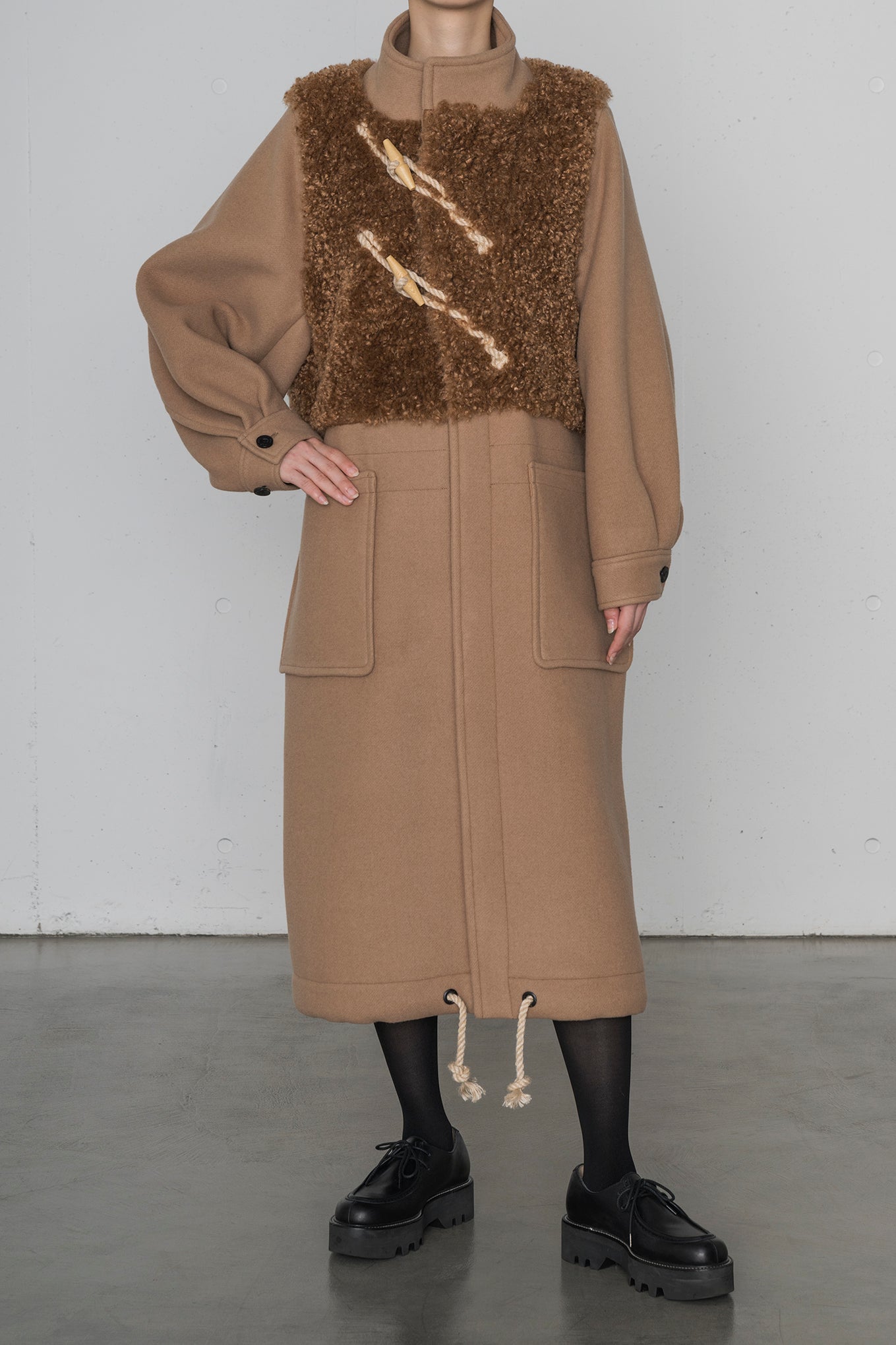 DOUBLE FACE FAUX SHEARLING DUFFEL COAT