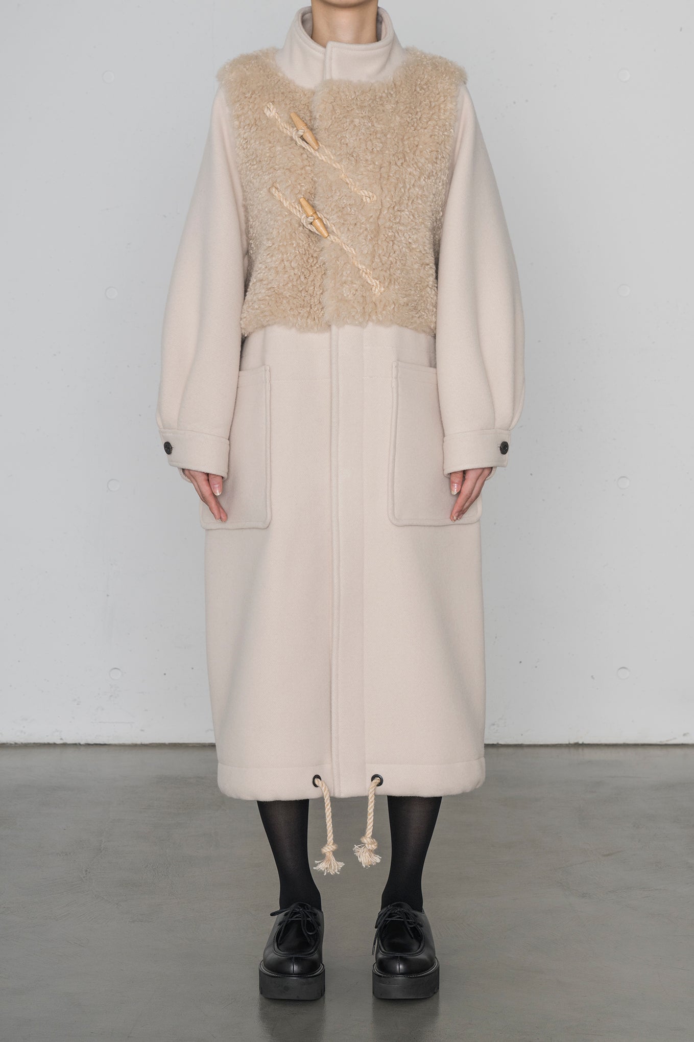 DOUBLE FACE FAUX SHEARLING DUFFEL COAT