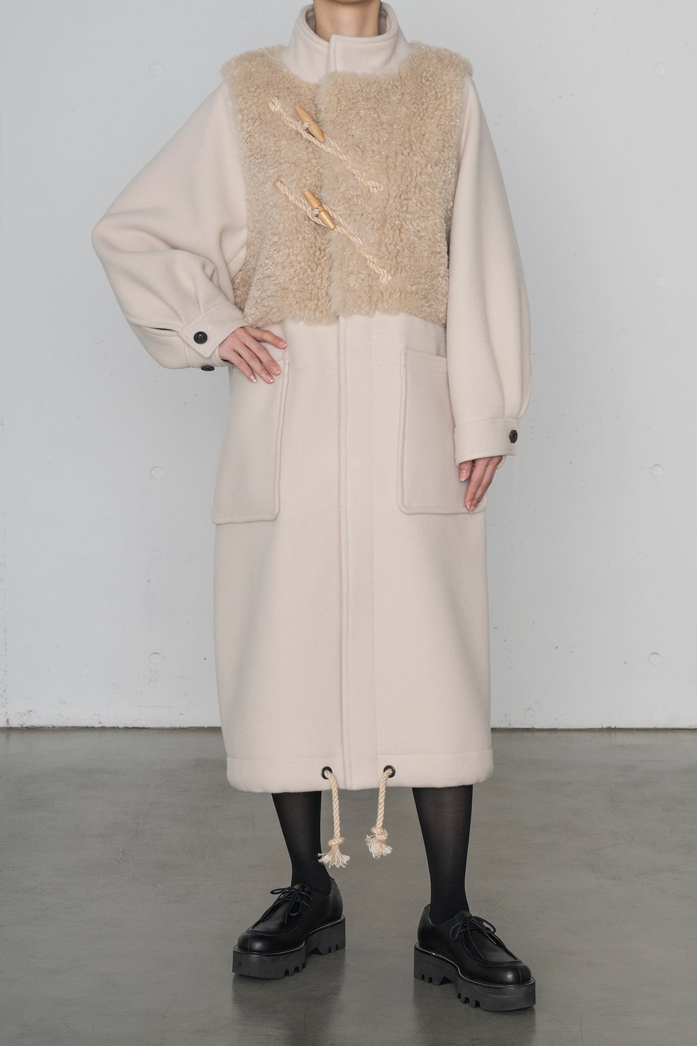 DOUBLE FACE FAUX SHEARLING DUFFEL COAT