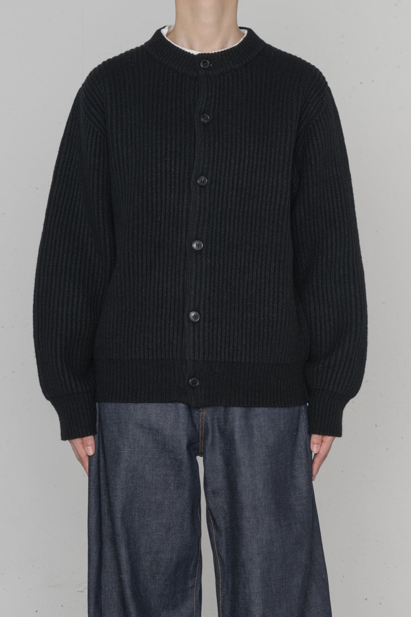 RIBBED KNIT WOOL CARDIGAN