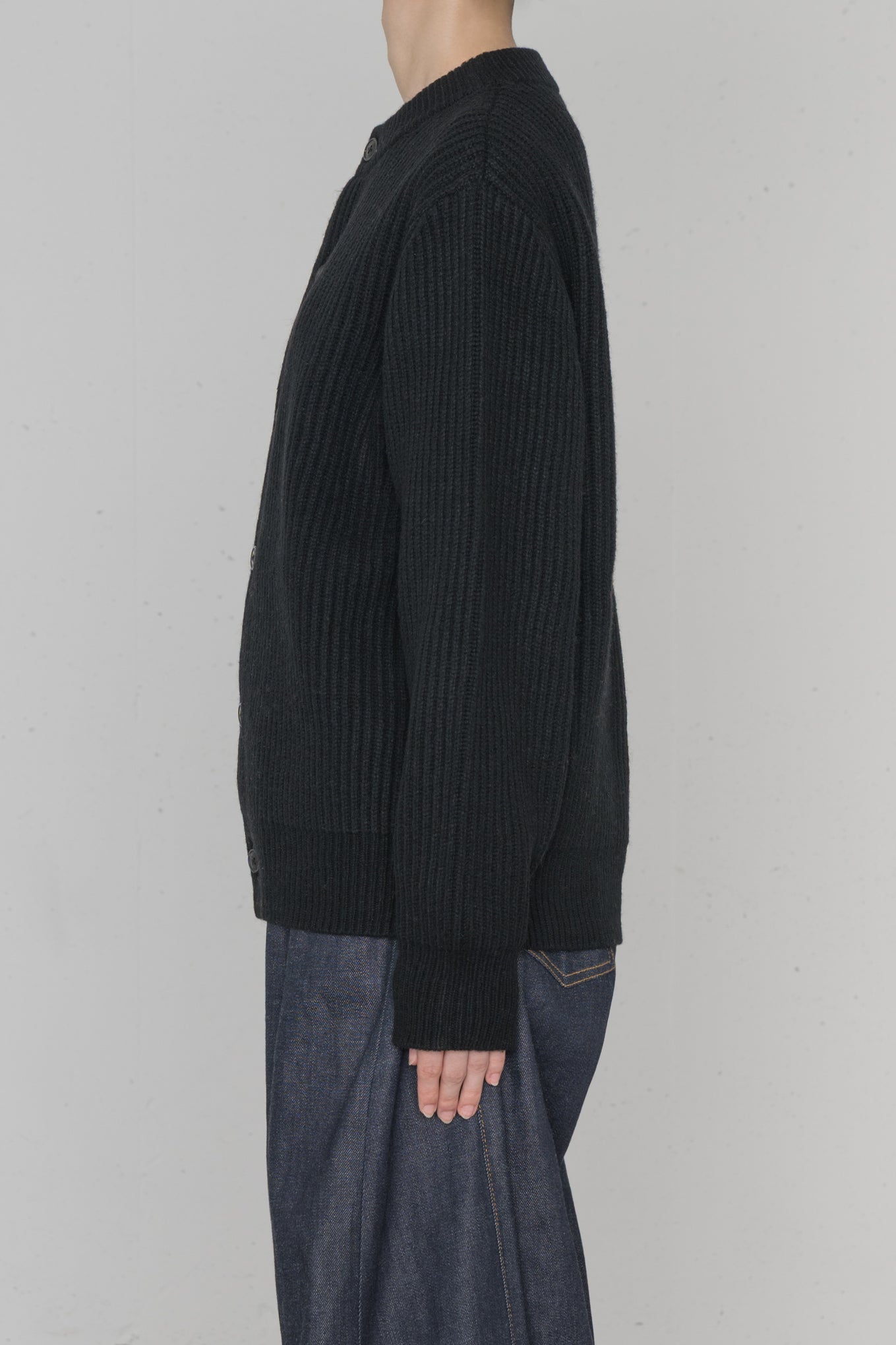 RIBBED KNIT WOOL CARDIGAN