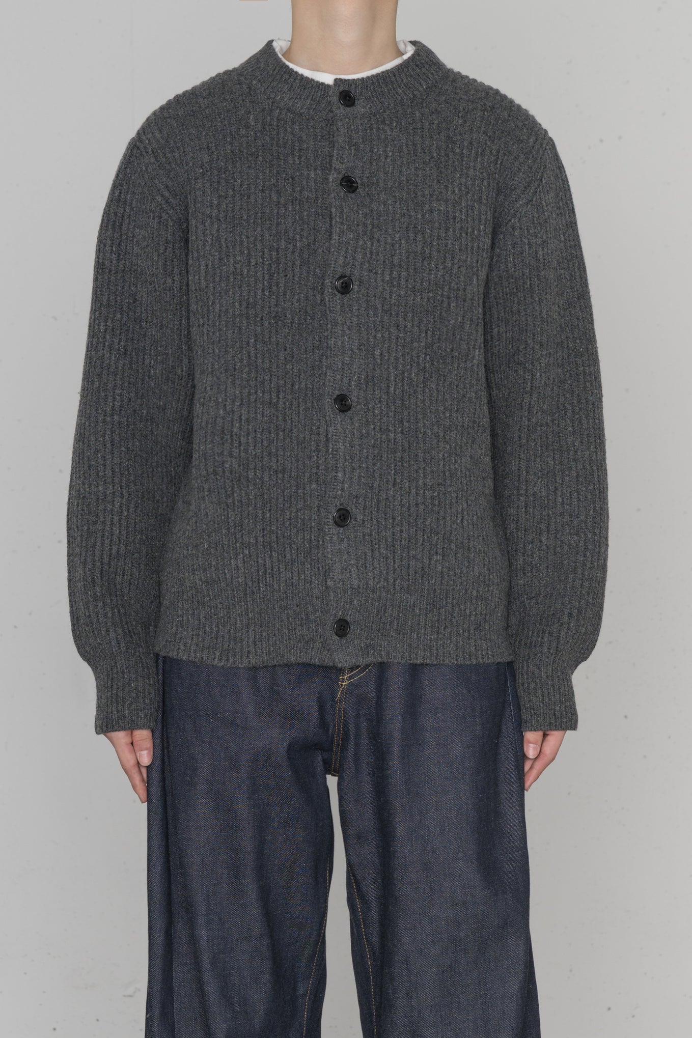 RIBBED KNIT WOOL CARDIGAN