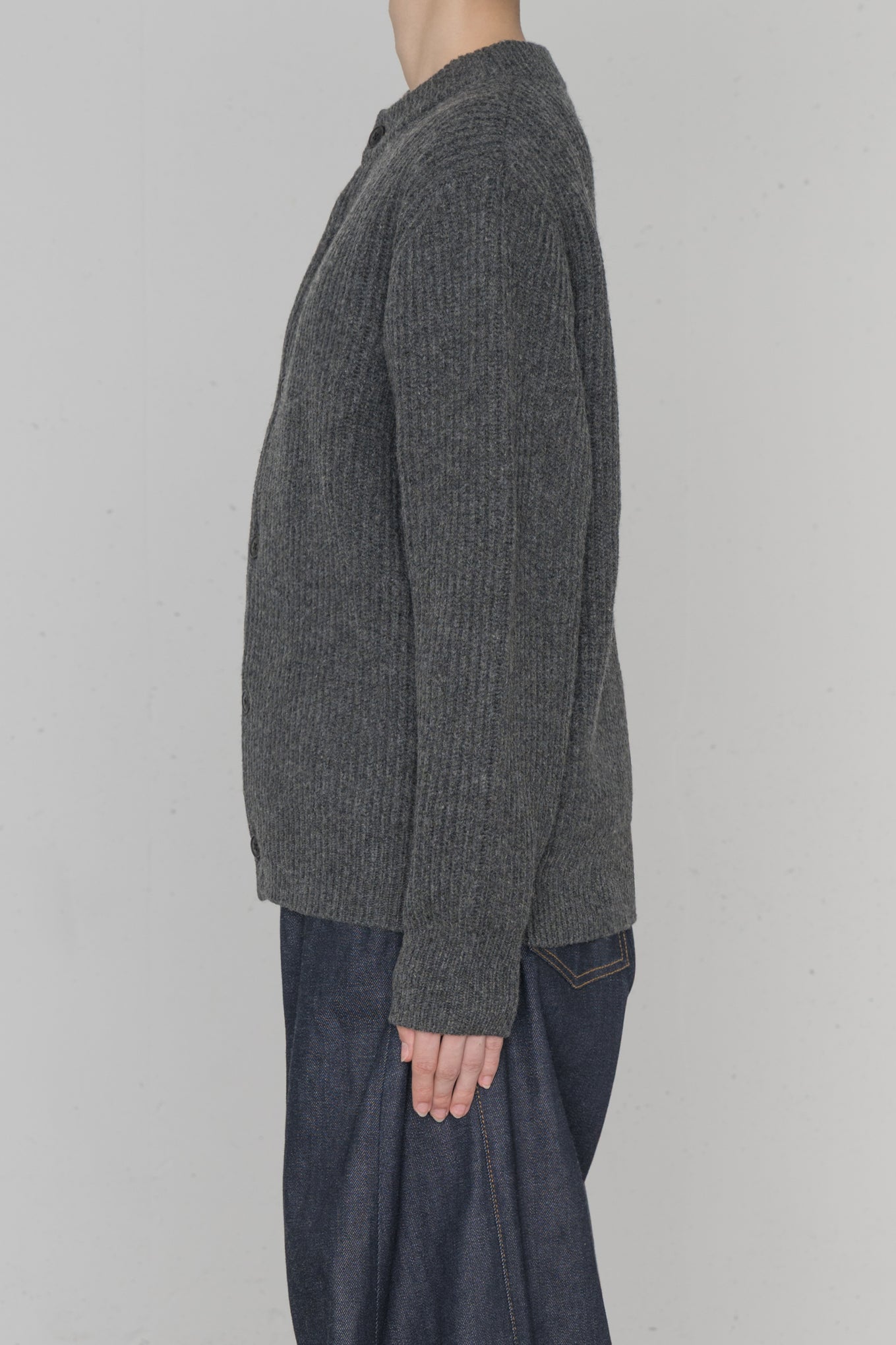 RIBBED KNIT WOOL CARDIGAN