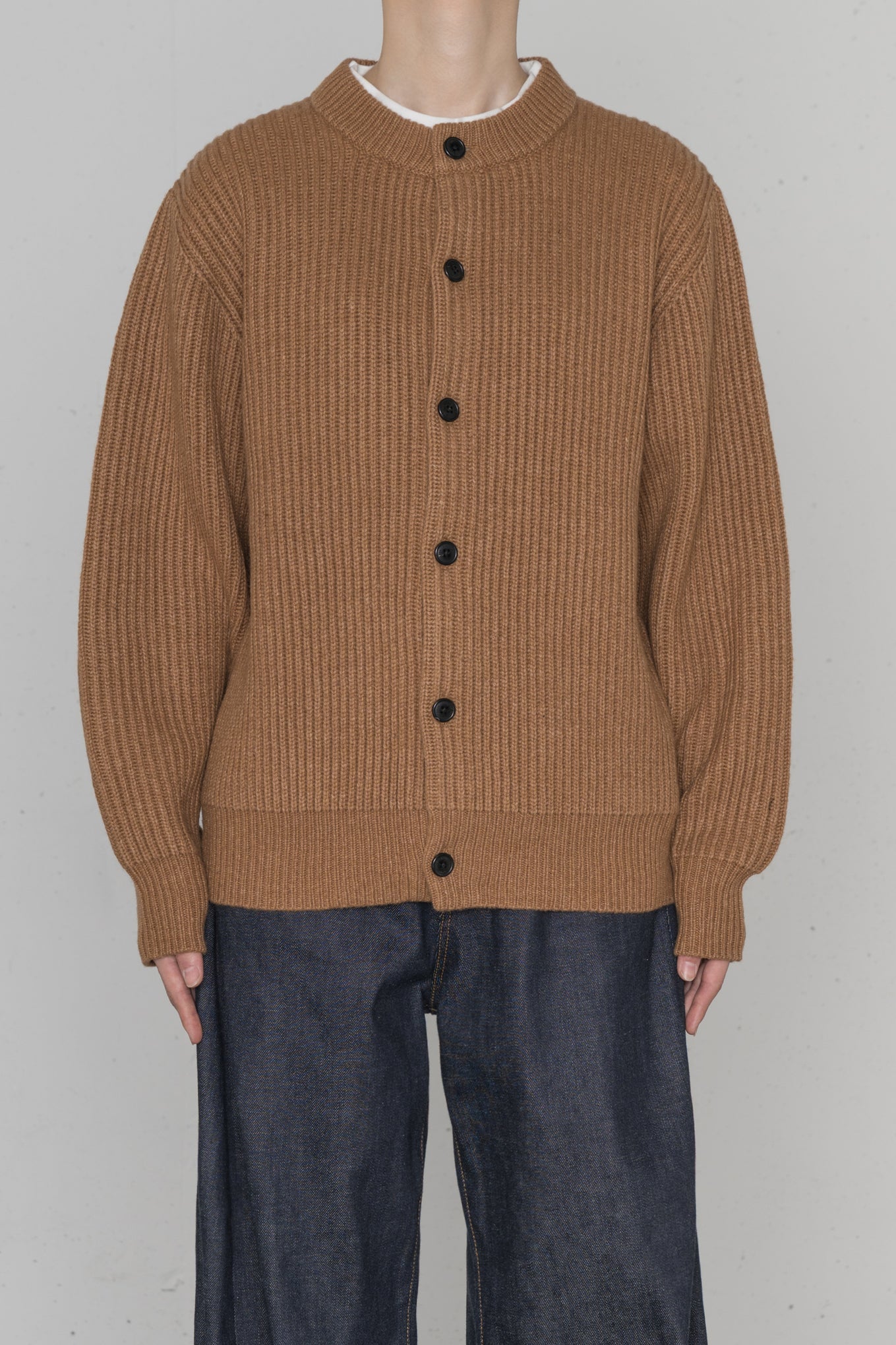 RIBBED KNIT WOOL CARDIGAN