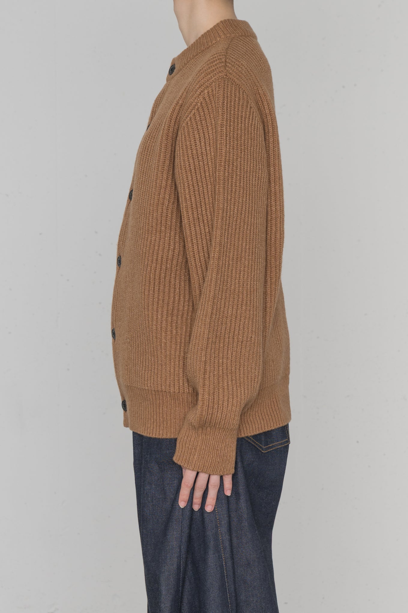 RIBBED KNIT WOOL CARDIGAN
