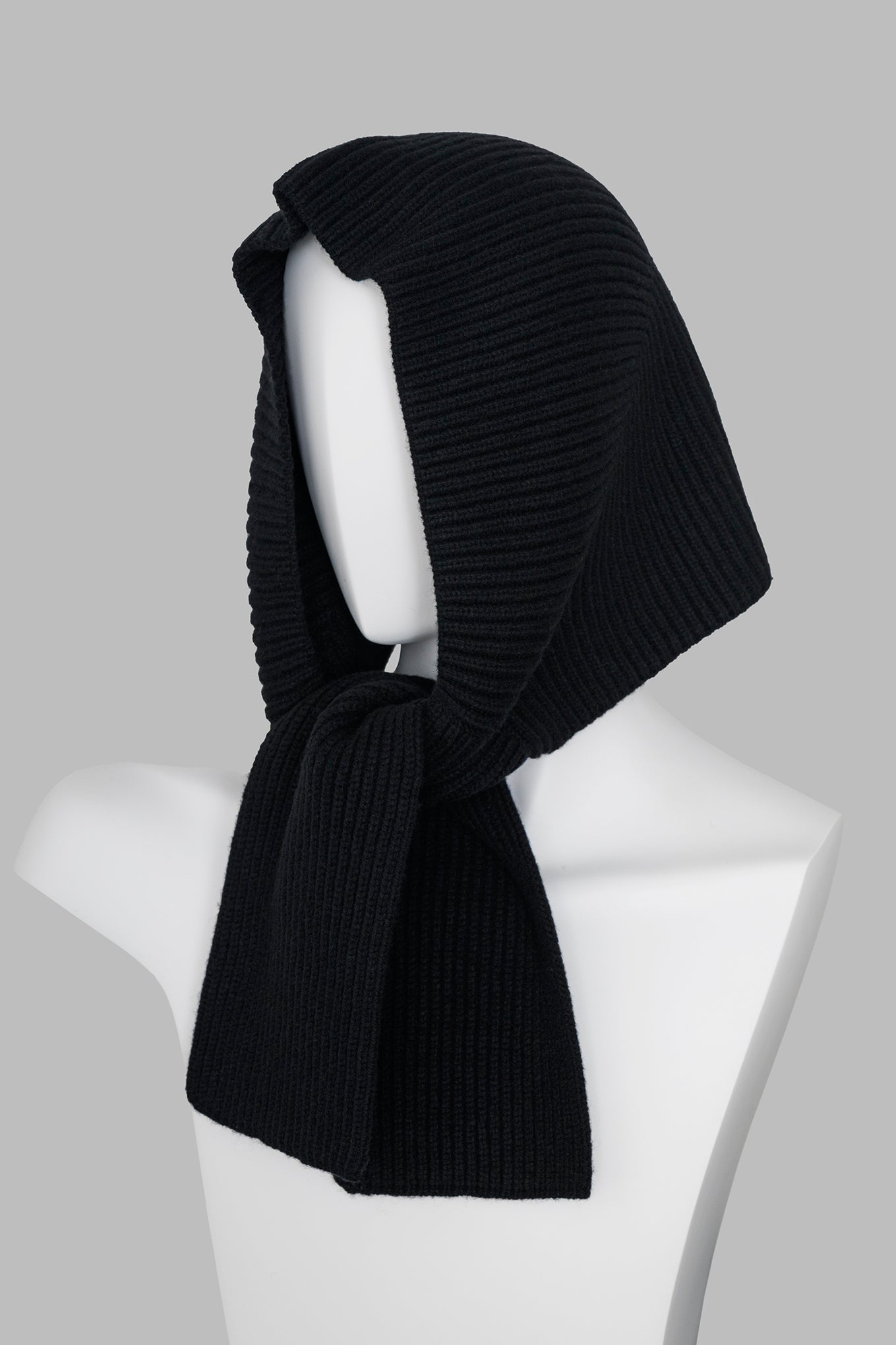 RIBBED KNIT WOOL HOODED SCARF