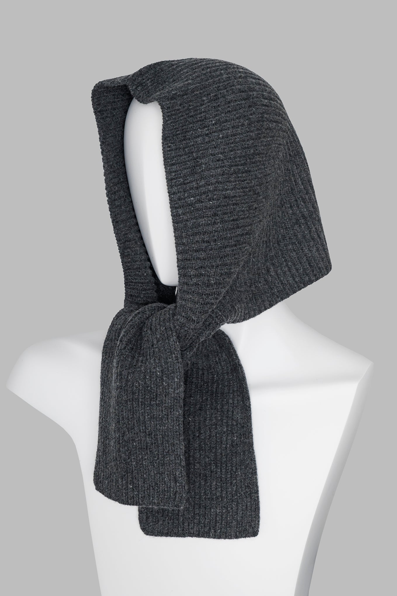 RIBBED KNIT WOOL HOODED SCARF