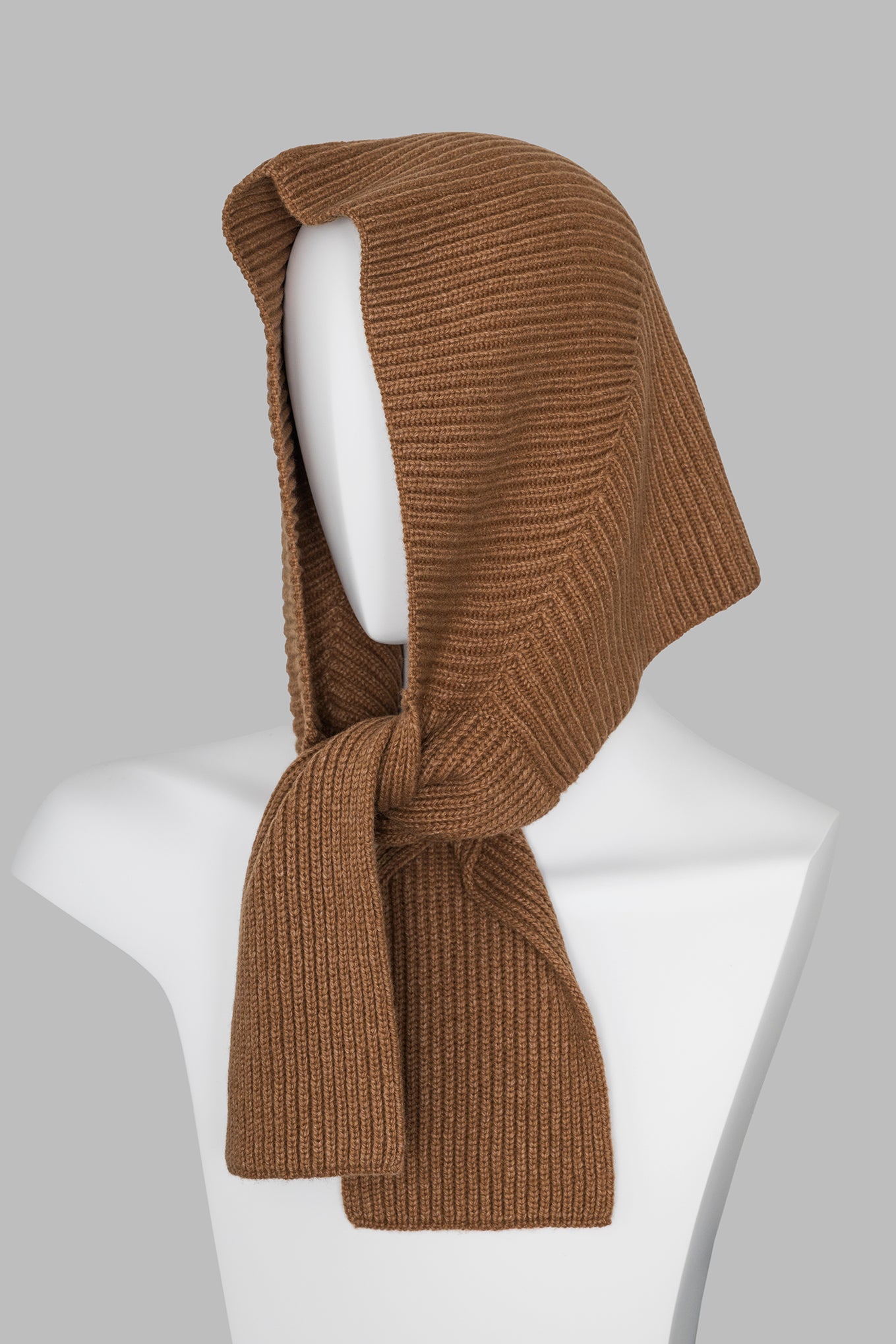 RIBBED KNIT WOOL HOODED SCARF