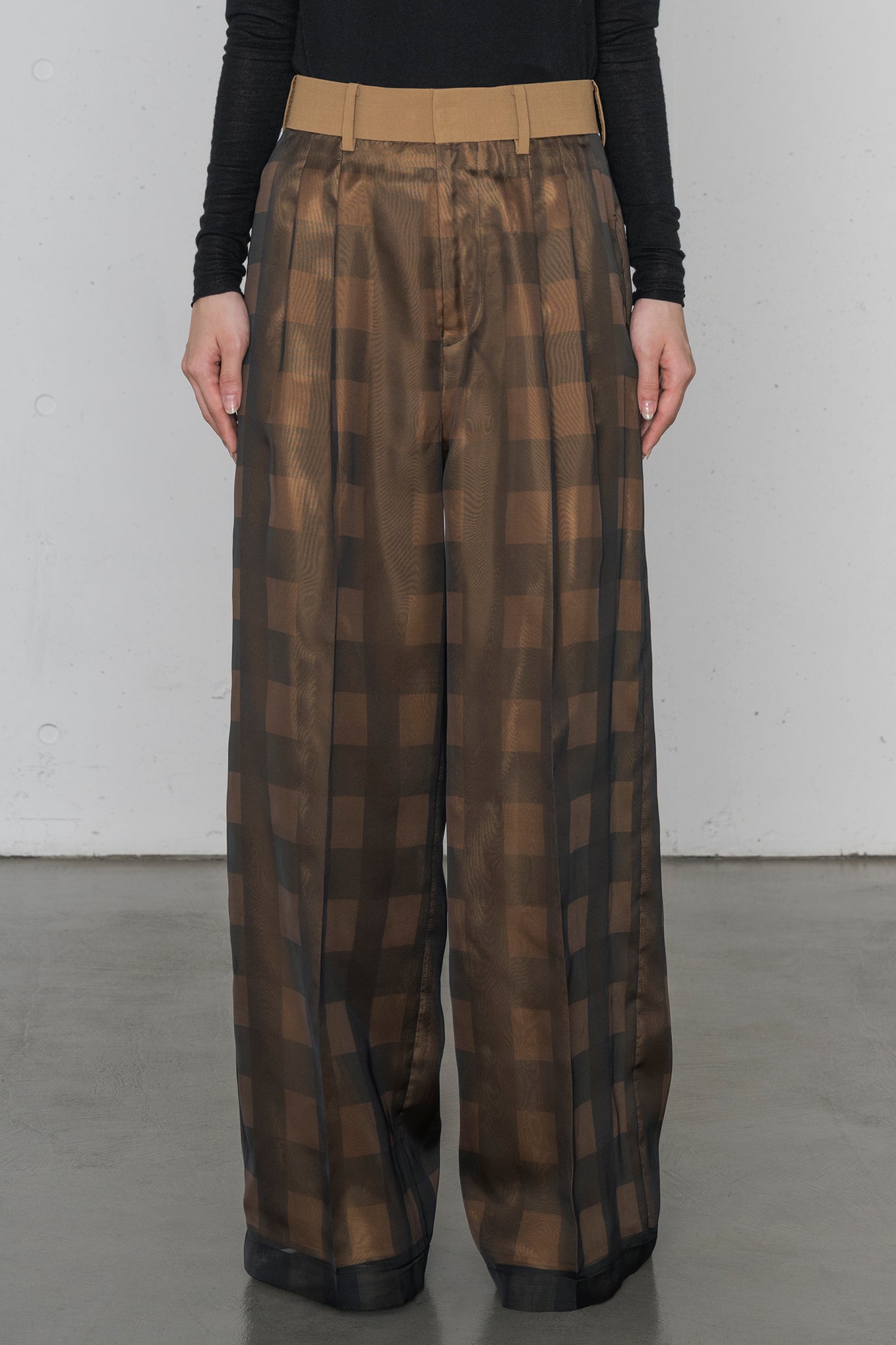 SHEER PLAID WIDE PANTS
