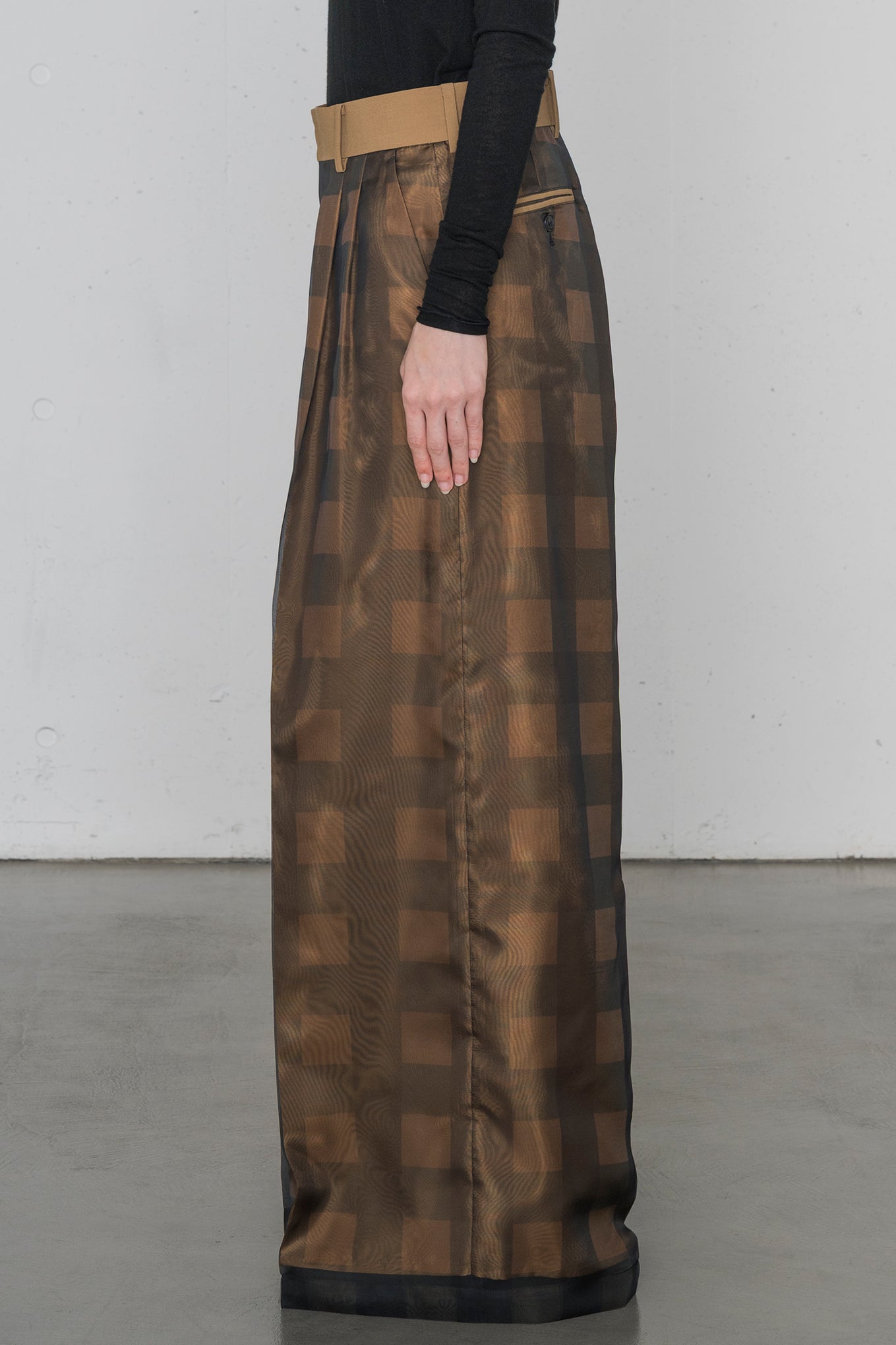 SHEER PLAID WIDE PANTS