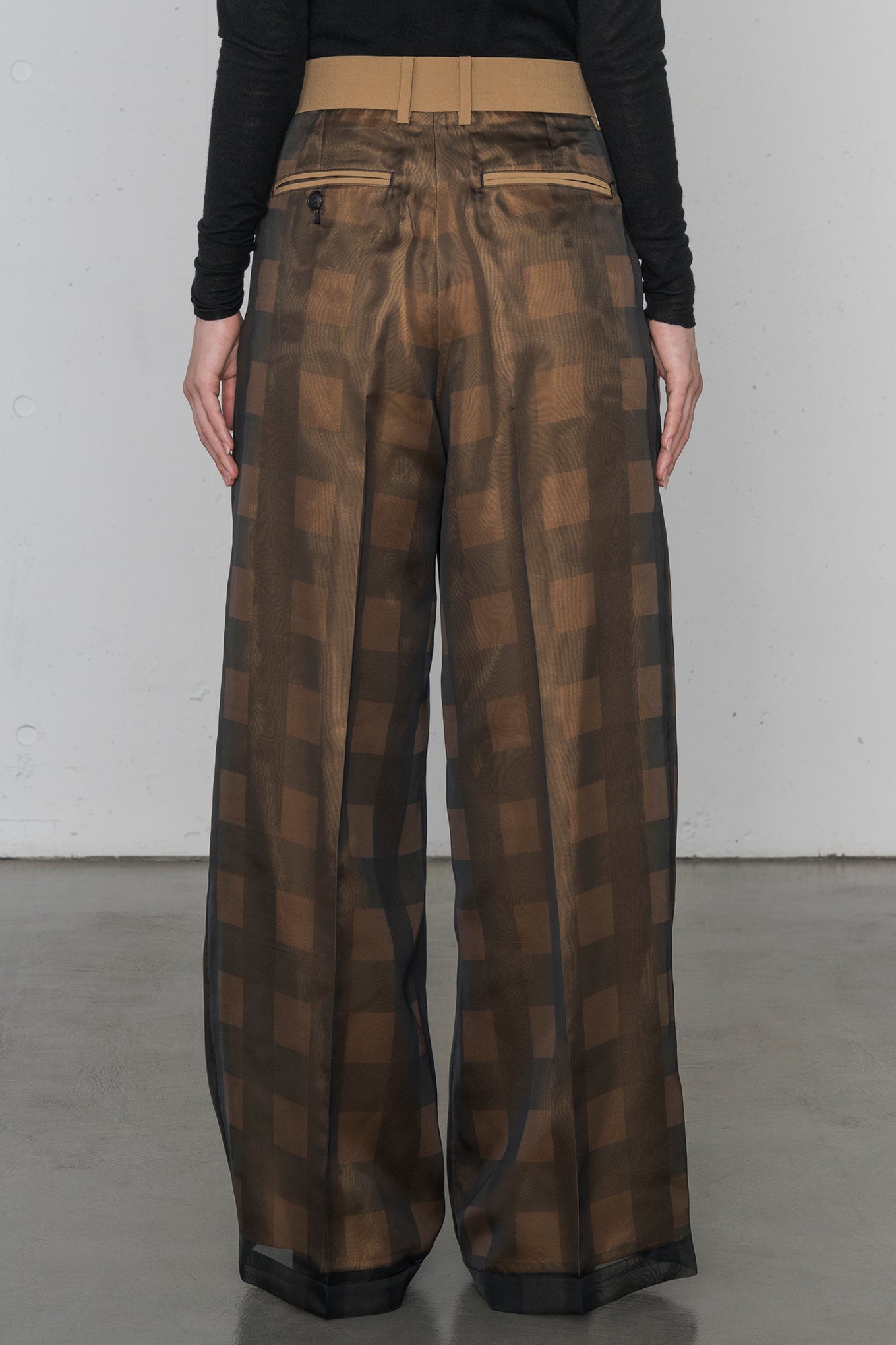 SHEER PLAID WIDE PANTS