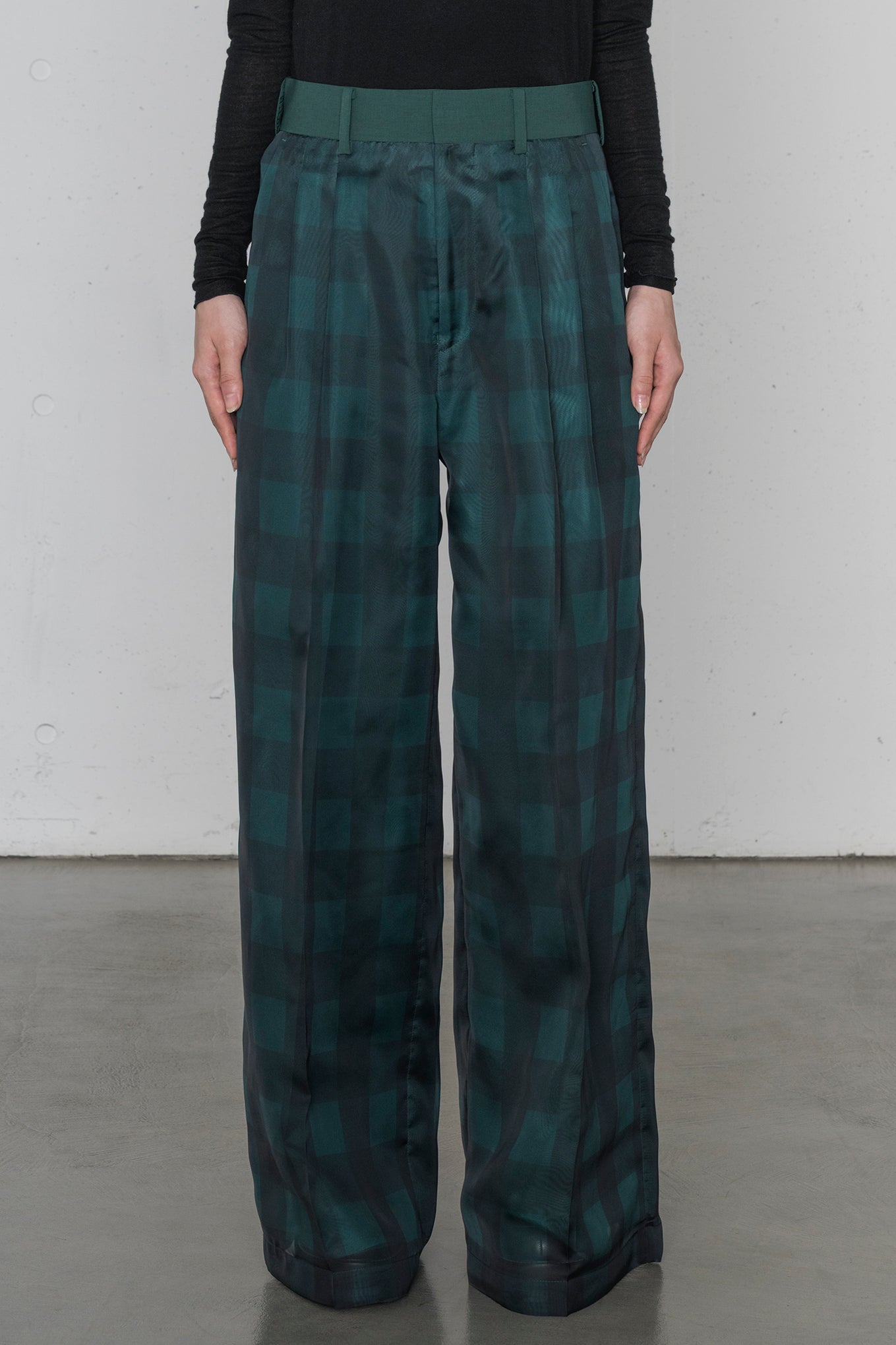 SHEER PLAID WIDE PANTS