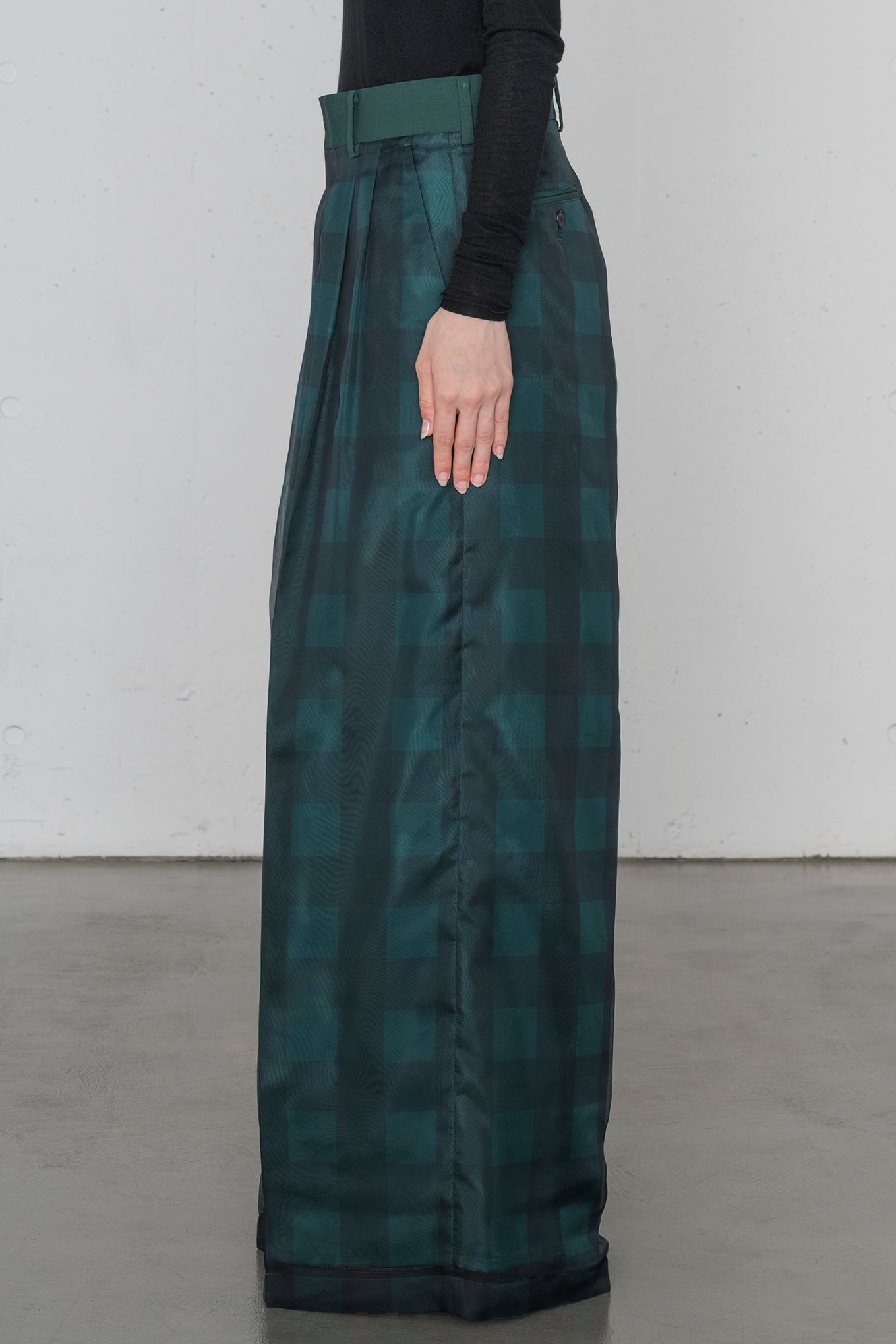 SHEER PLAID WIDE PANTS