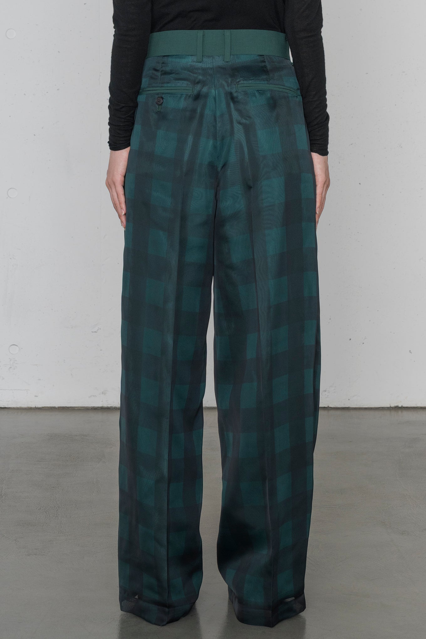 SHEER PLAID WIDE PANTS
