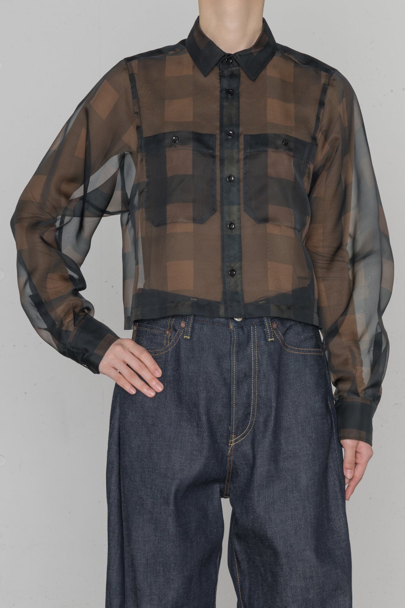 トップス HYKE PLAID GATHERED SHIRT SHEER PLAID SHIRT – HYKE ONLINE STORE