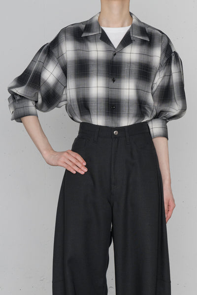 T/W OMBRE CHECK BALLOON SLEEVE BLOUSE