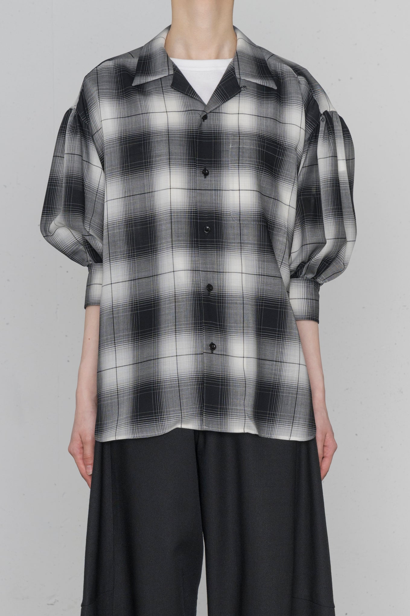 T/W OMBRE CHECK BALLOON SLEEVE BLOUSE