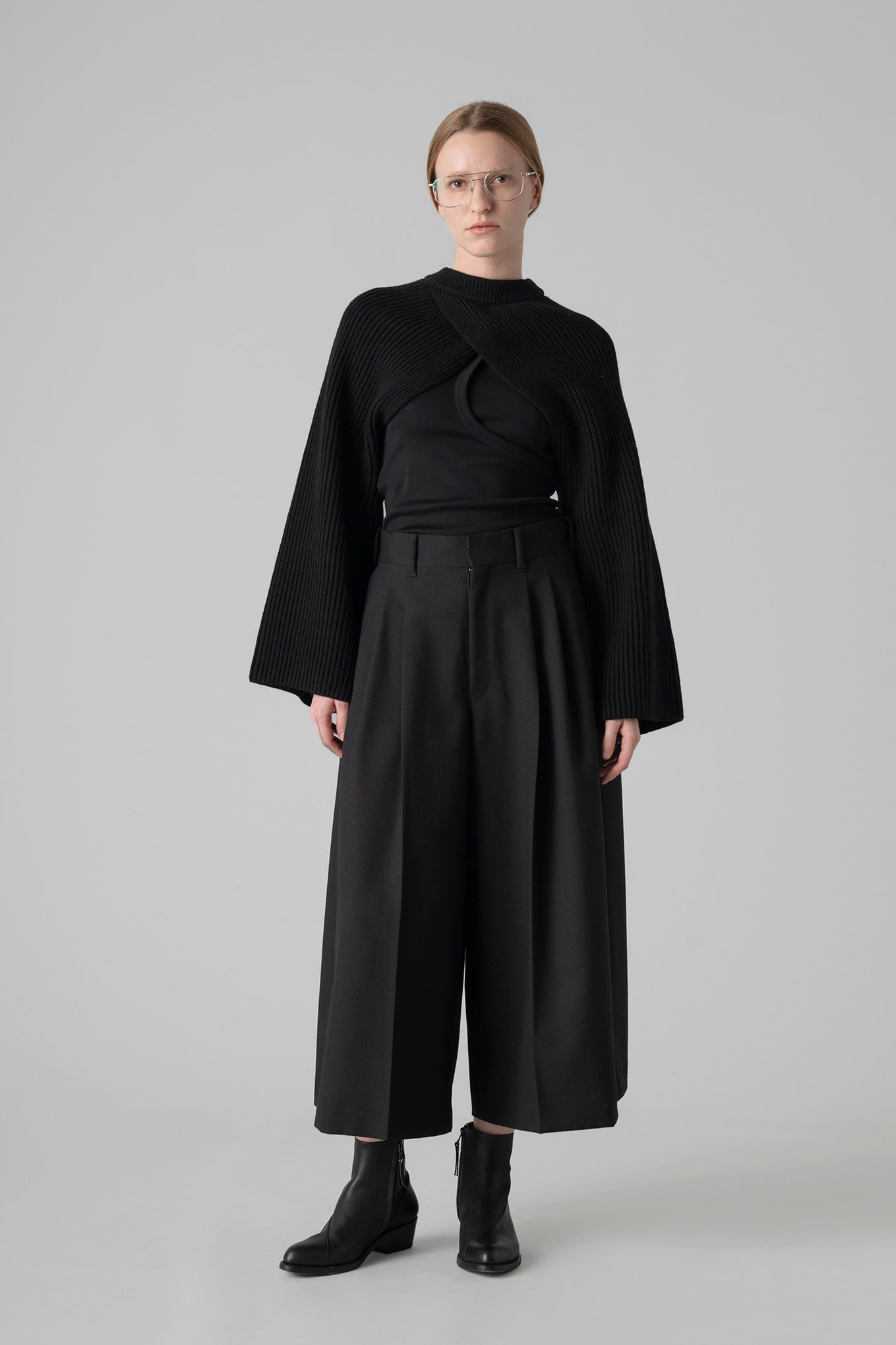 RIBBED-KNIT WOOL CROPPED BOLERO