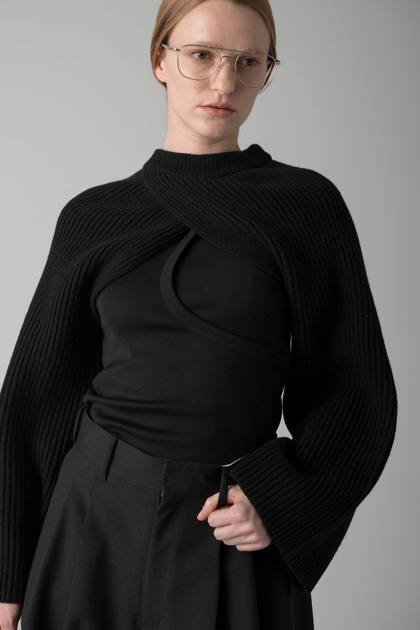 RIBBED-KNIT WOOL CROPPED BOLERO