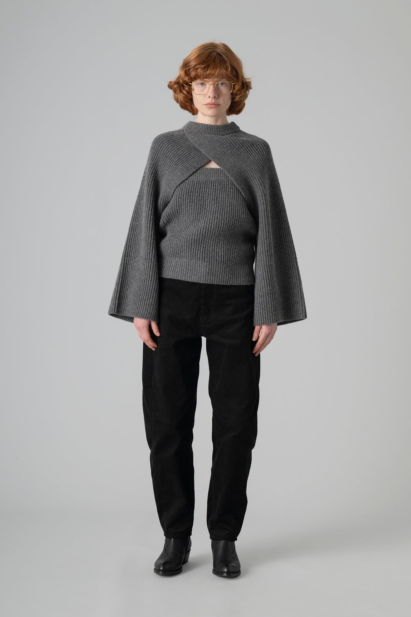 RIBBED-KNIT WOOL CROPPED BOLERO