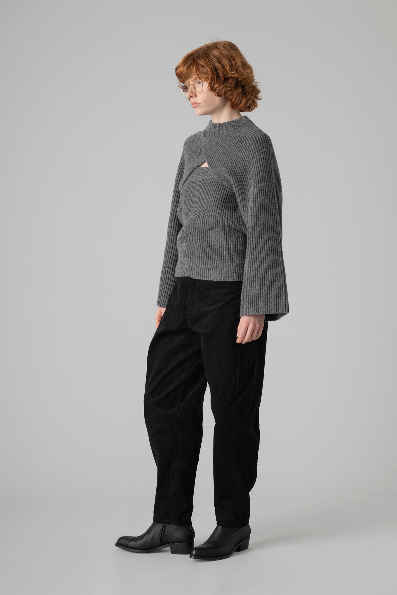 RIBBED-KNIT WOOL CROPPED BOLERO