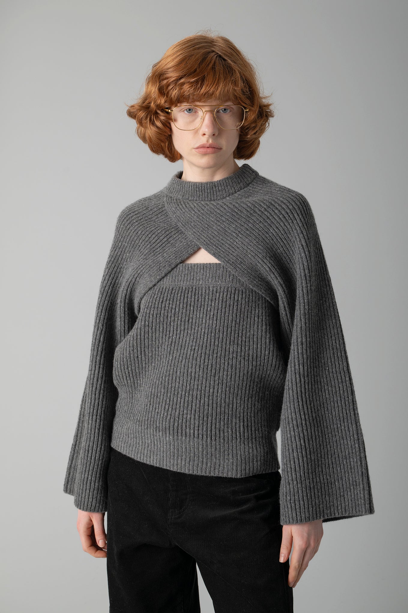 RIBBED-KNIT WOOL CROPPED BOLERO