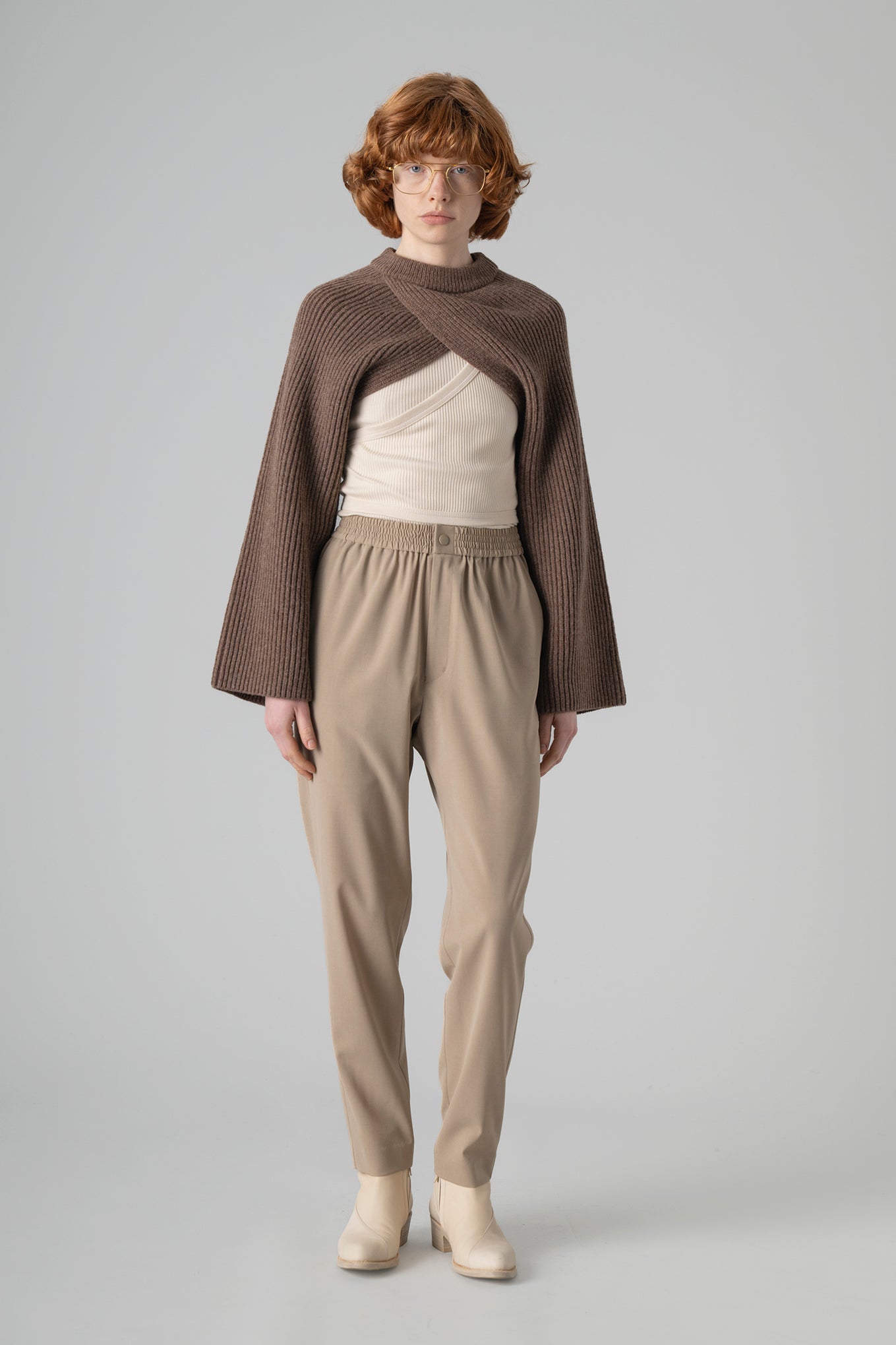 RIBBED-KNIT WOOL CROPPED BOLERO