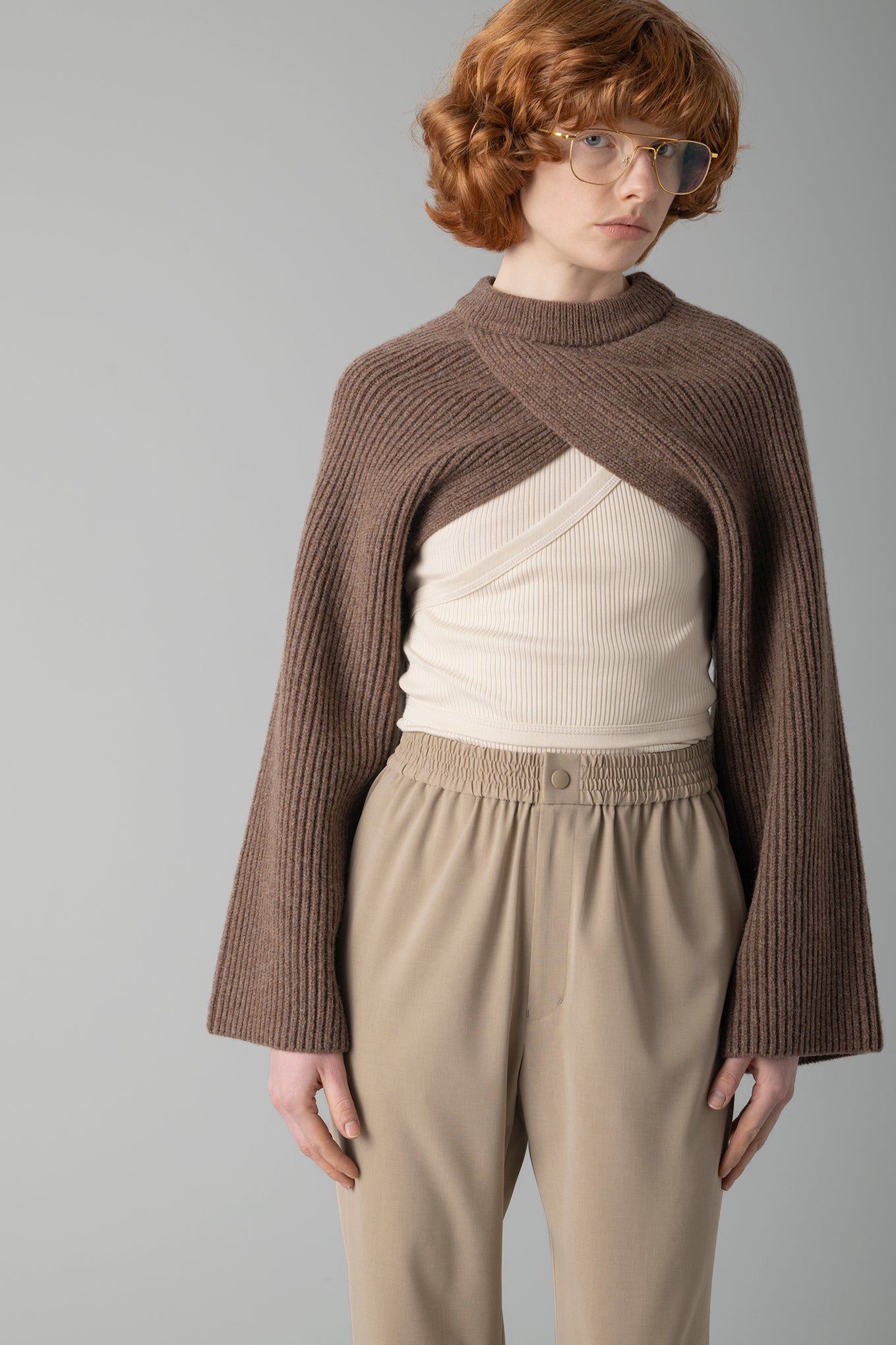 RIBBED-KNIT WOOL CROPPED BOLERO