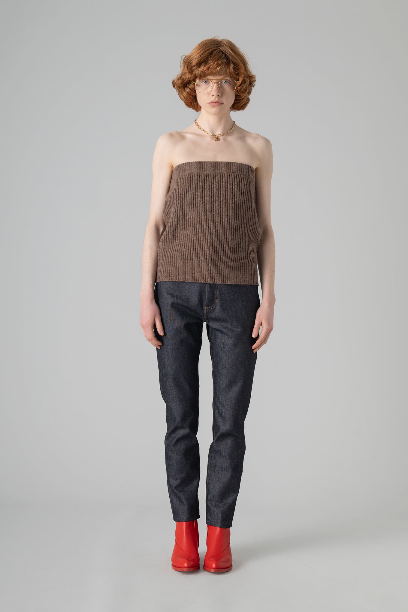 RIBBED STRAPLESS SWEATER