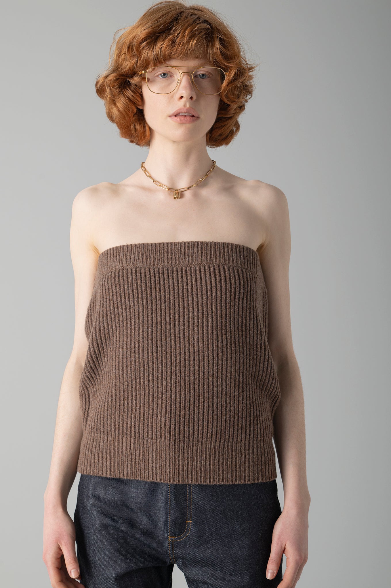 RIBBED STRAPLESS SWEATER