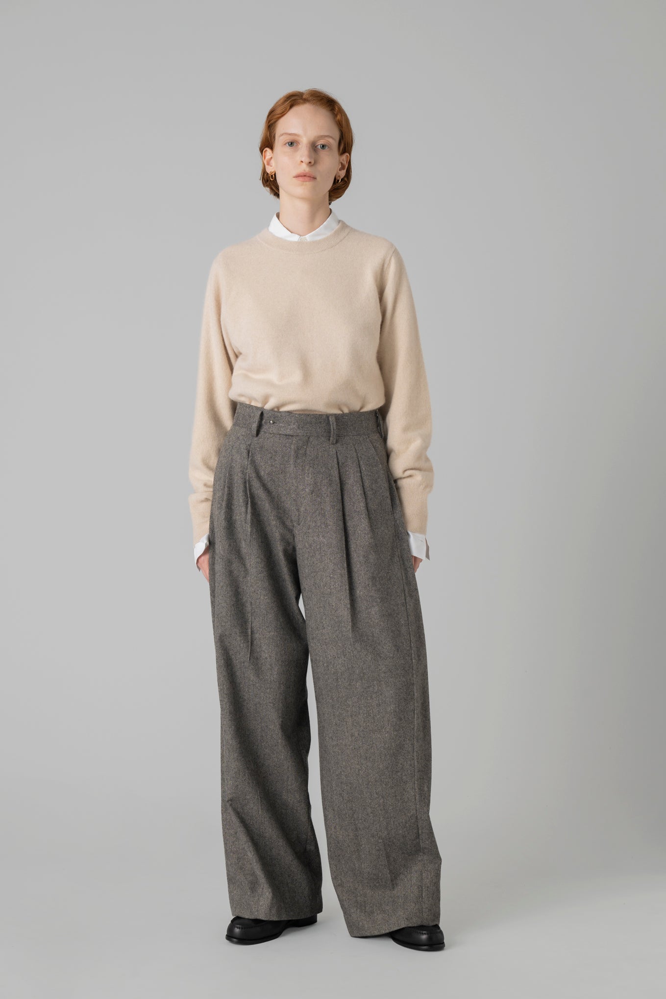 TWEED WIDE BARREL LEG PANTS