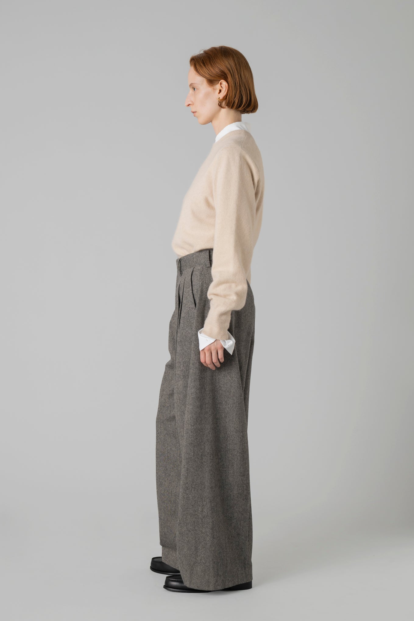 TWEED WIDE BARREL LEG PANTS