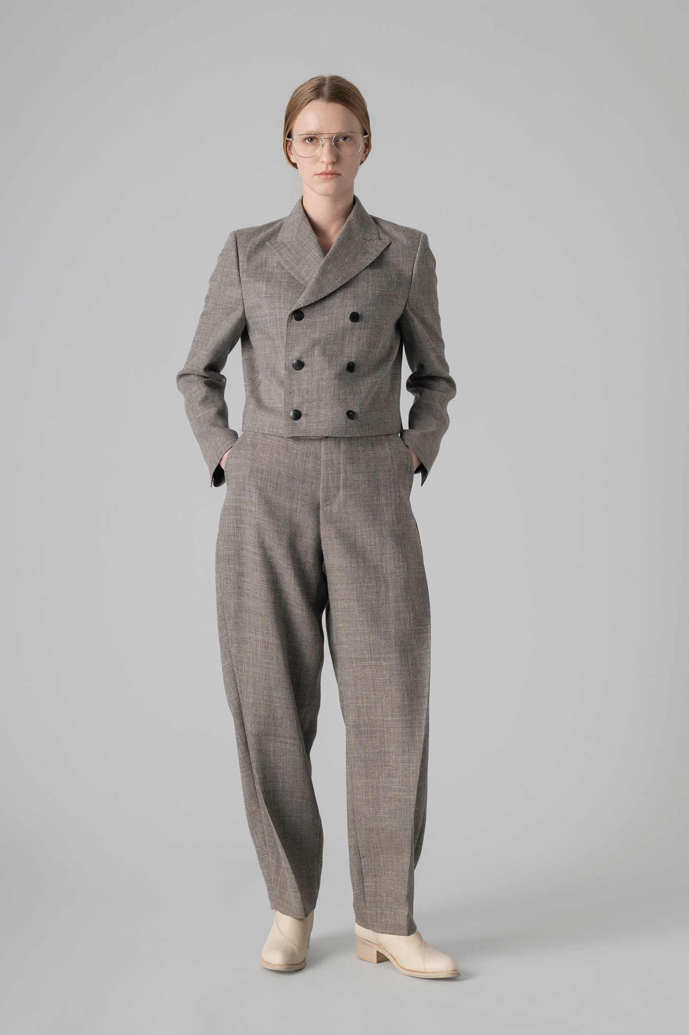 TWEED SIDE TUCK TAPERED PANTS