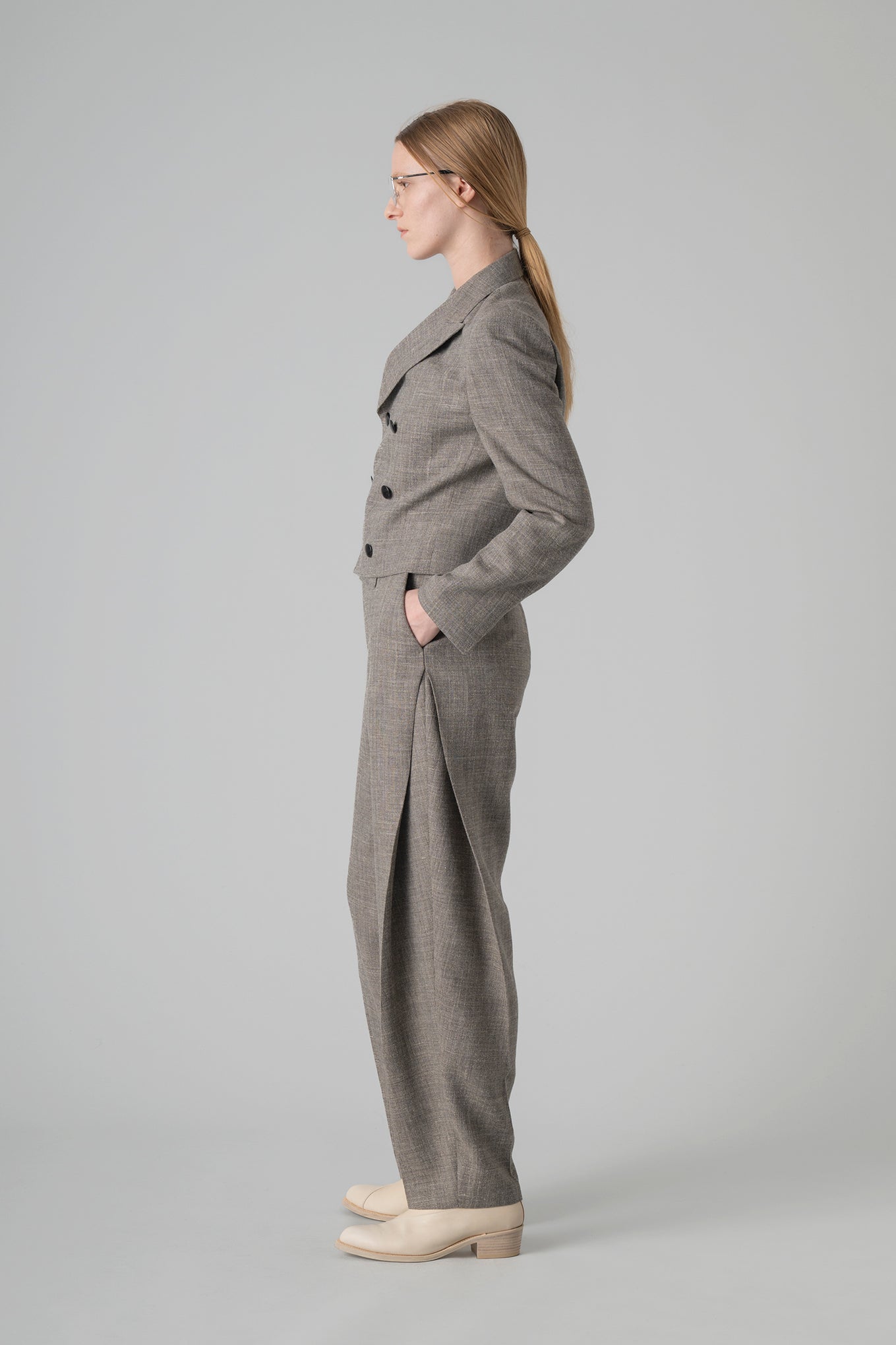 TWEED SIDE TUCK TAPERED PANTS
