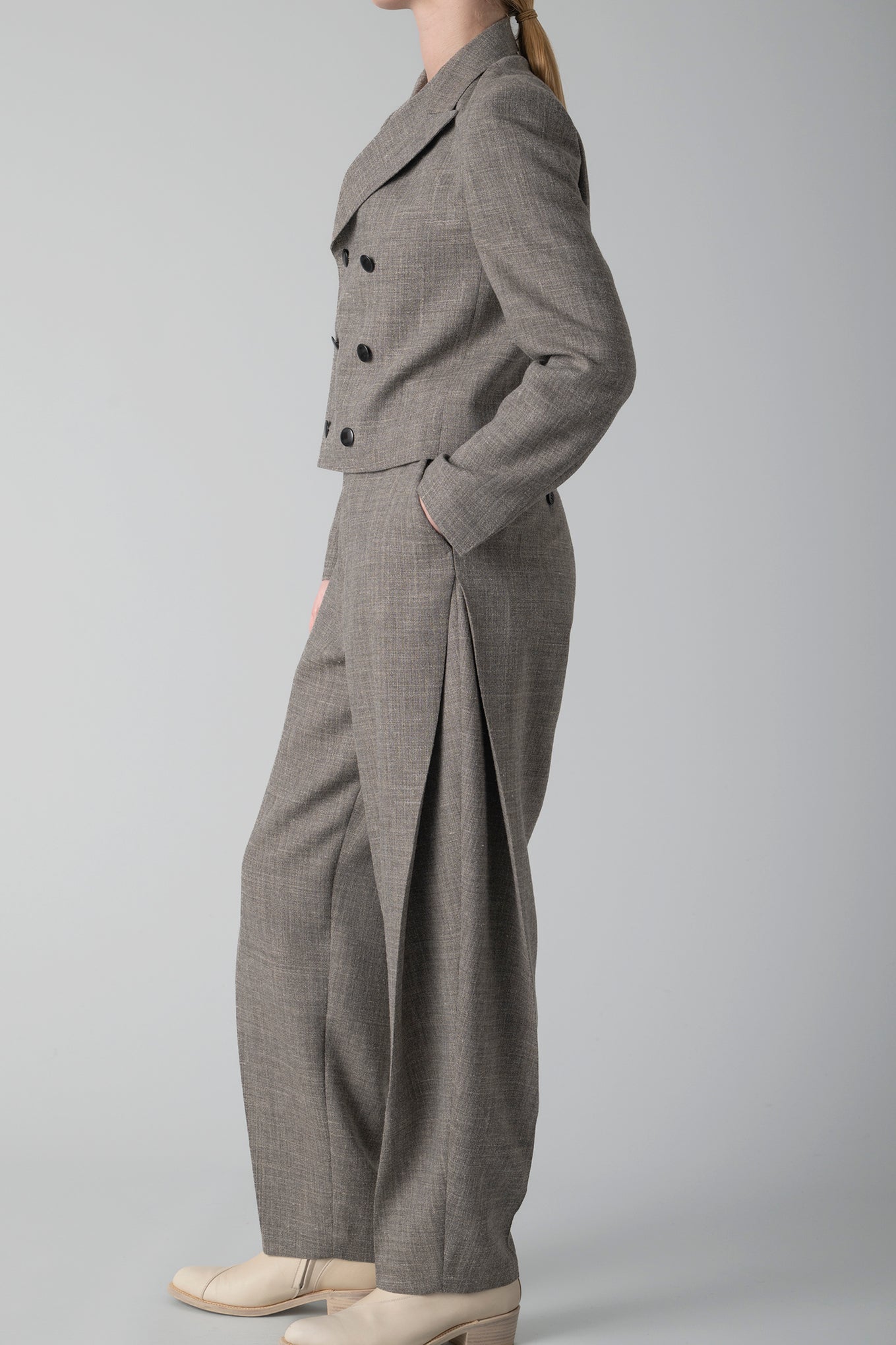 TWEED SIDE TUCK TAPERED PANTS
