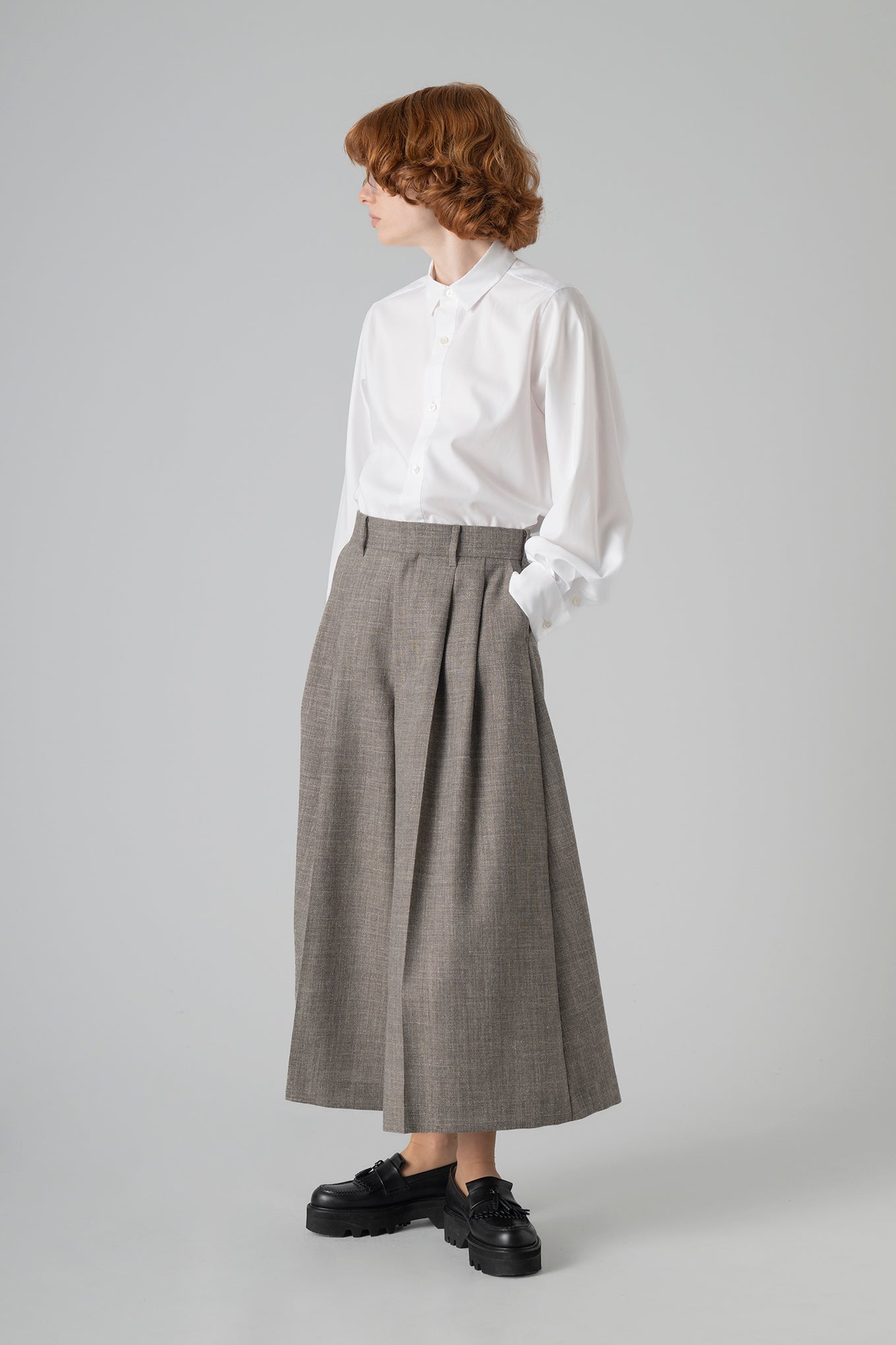 TWEED WIDE LEG CROPPED PANTS