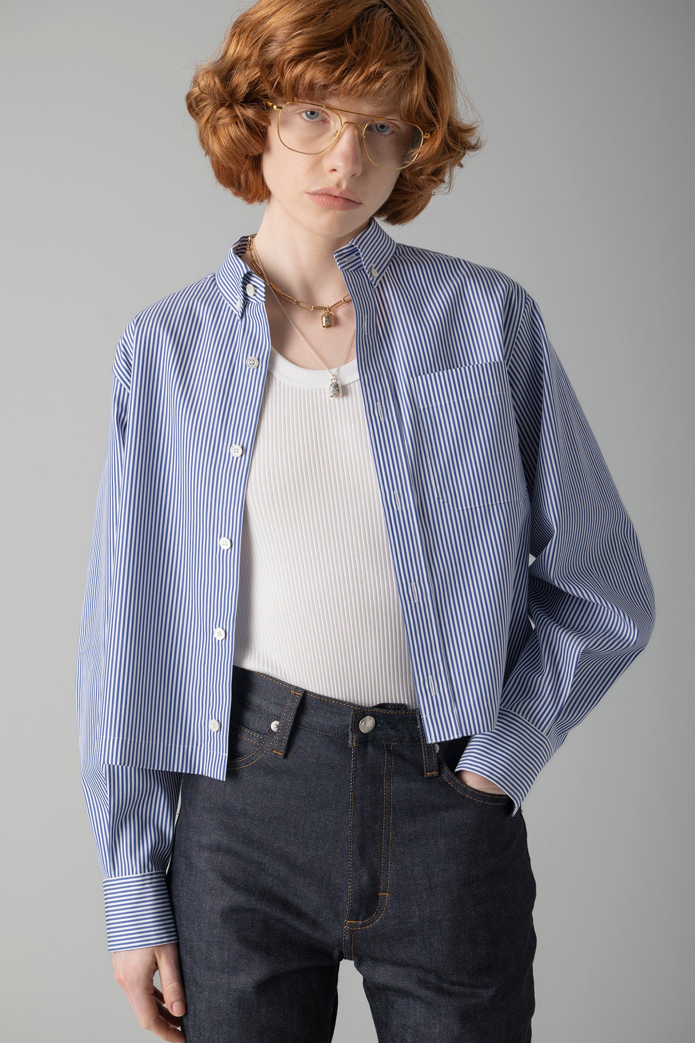 STRIPED CROPPED  B.D SHIRT